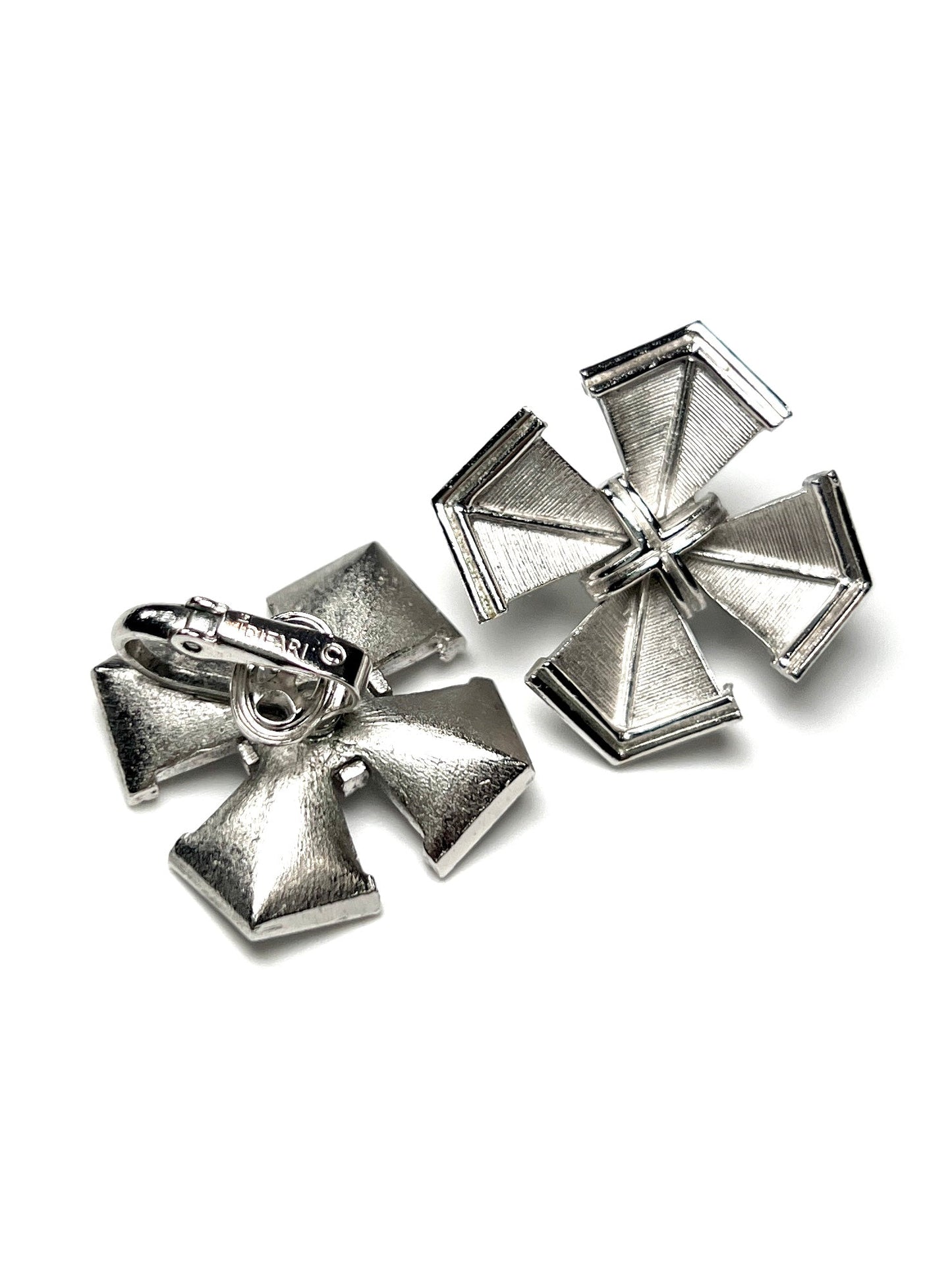 Trifari Brushed Silver Maltese Cross Earrings - Georgie's NYC - Earrings