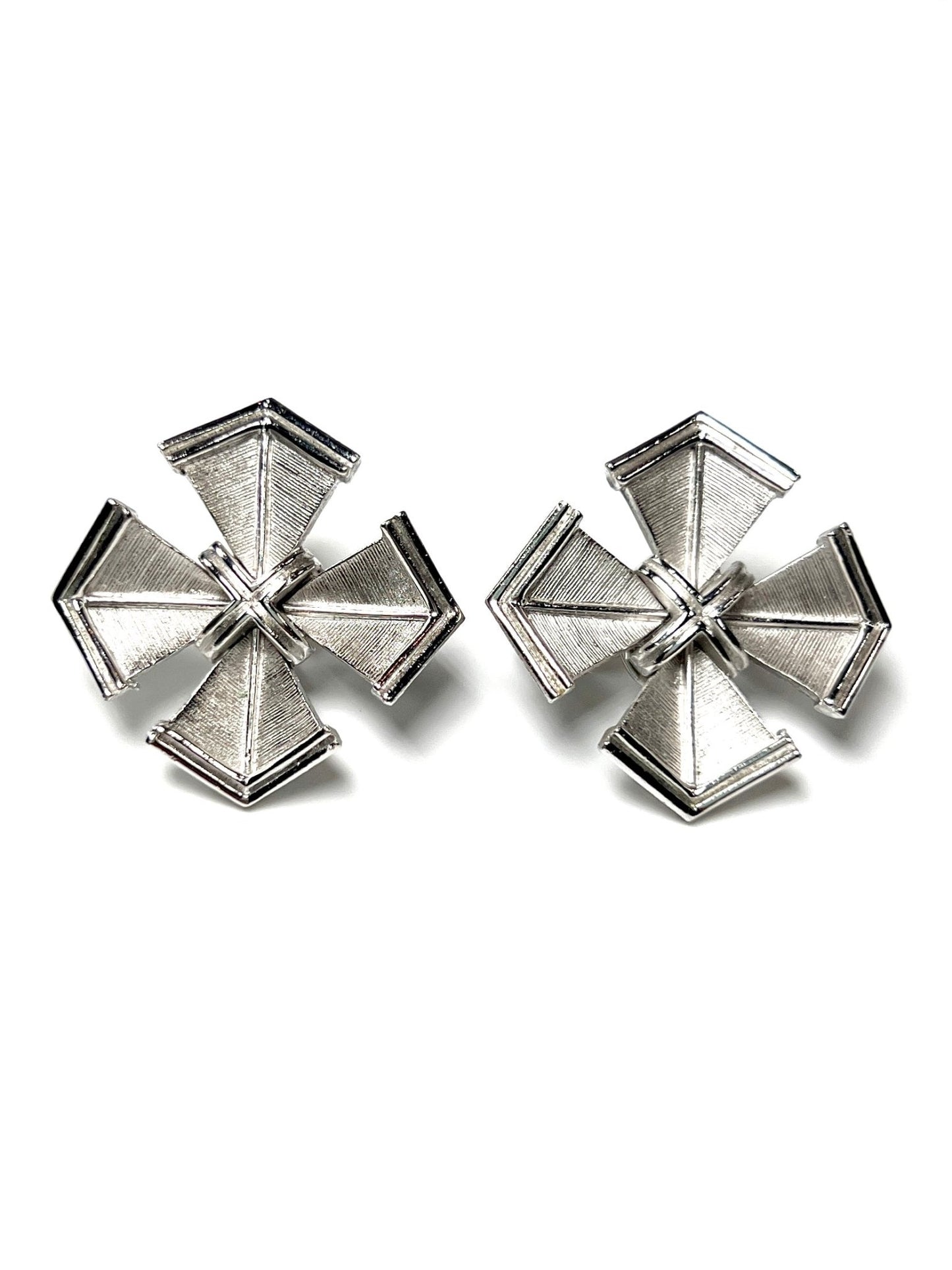Trifari Brushed Silver Maltese Cross Earrings - Georgie's NYC - Earrings