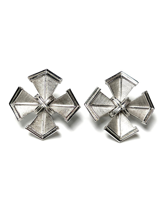 Trifari Brushed Silver Maltese Cross Earrings - Georgie's NYC - Earrings