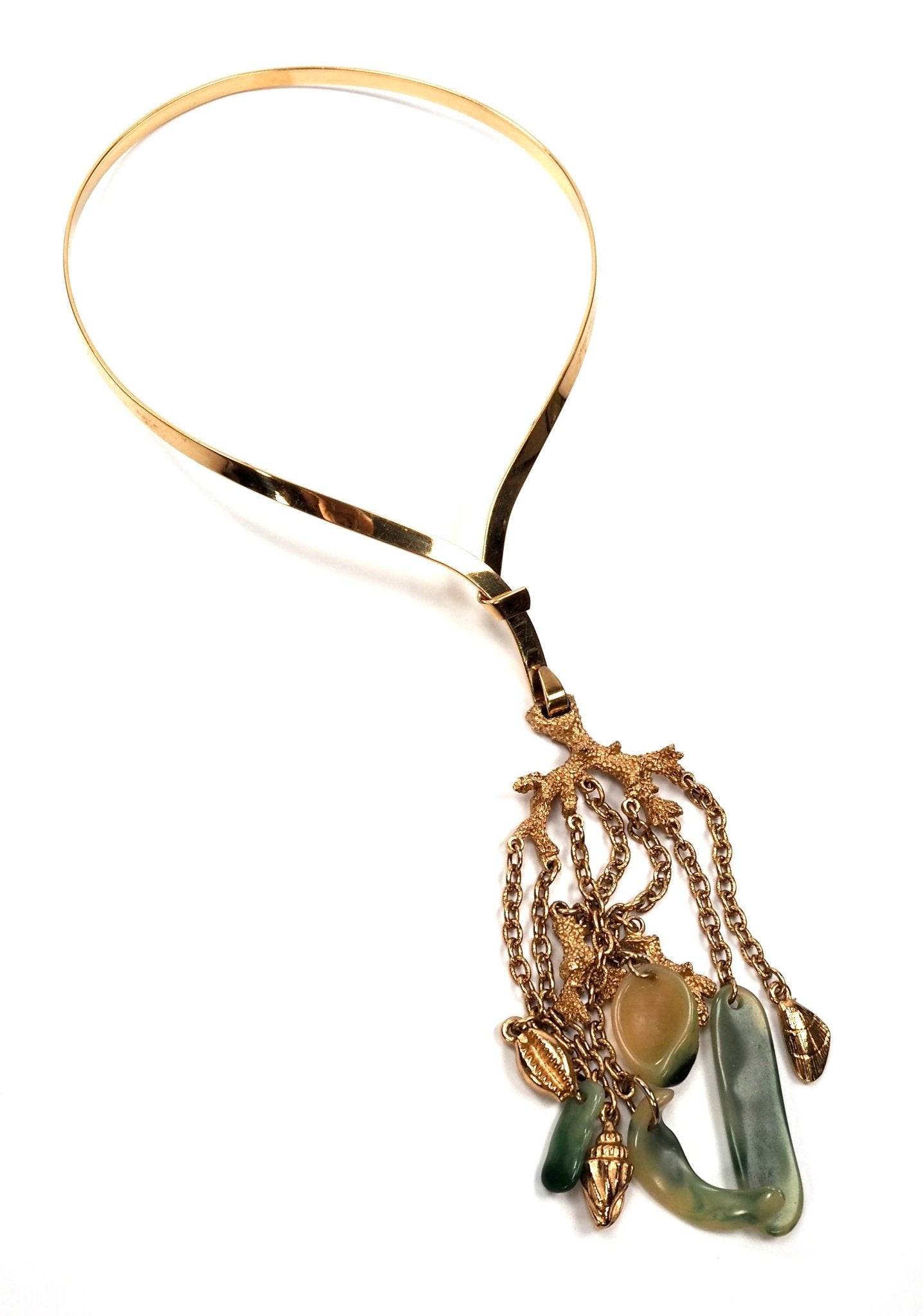 Trifari Under the Sea Gold and Green Lucite Choker Necklace - Georgie's NYC - Necklaces