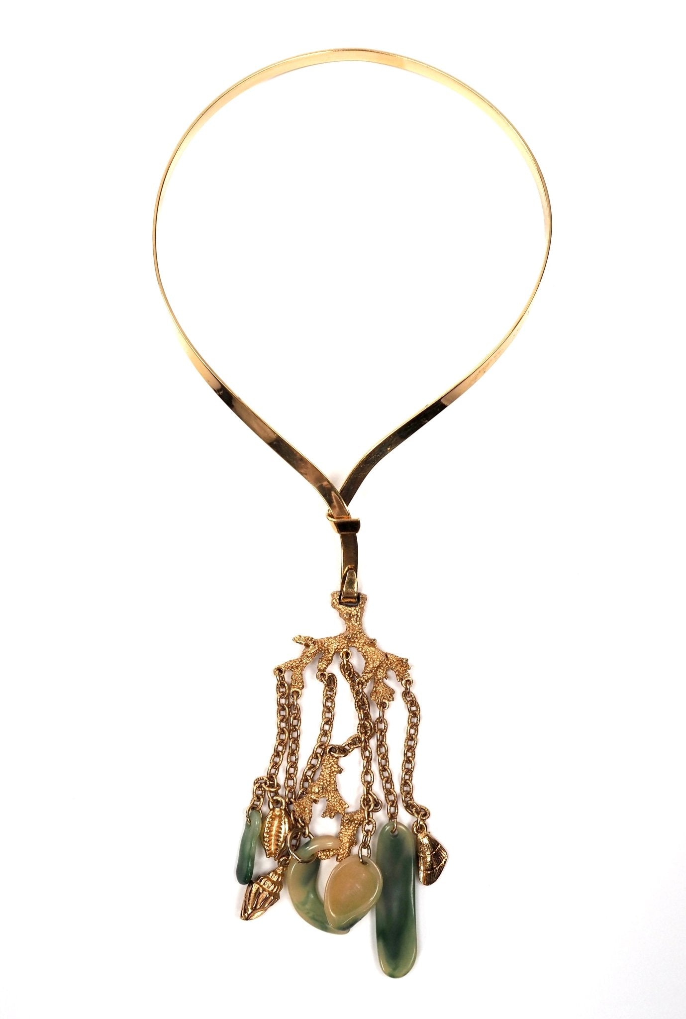 Trifari Under the Sea Gold and Green Lucite Choker Necklace - Georgie's NYC - Necklaces