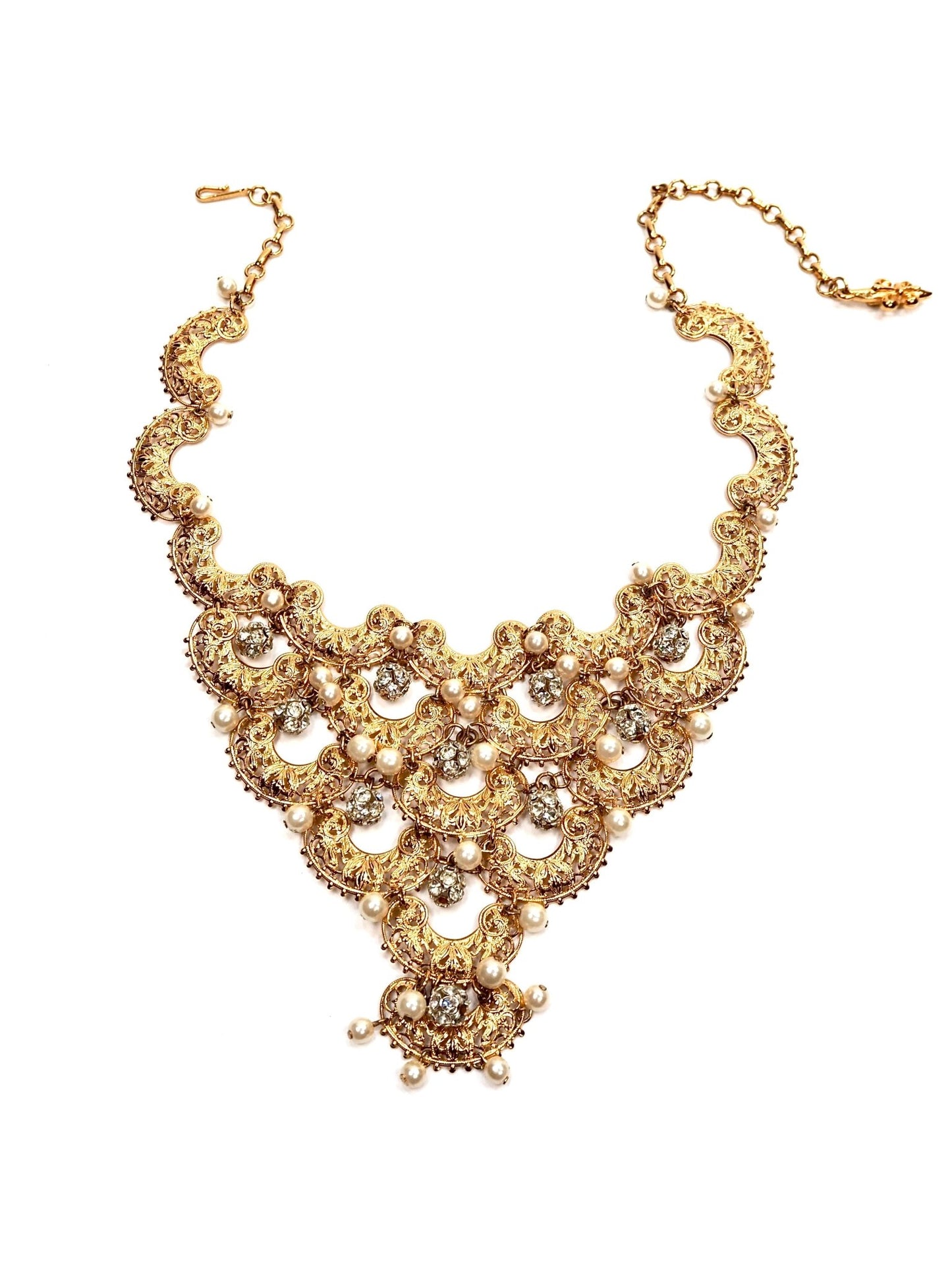 Vendome Gold and Faux Pearl Filigree Bib Statement Necklace - Georgie's NYC - Necklaces