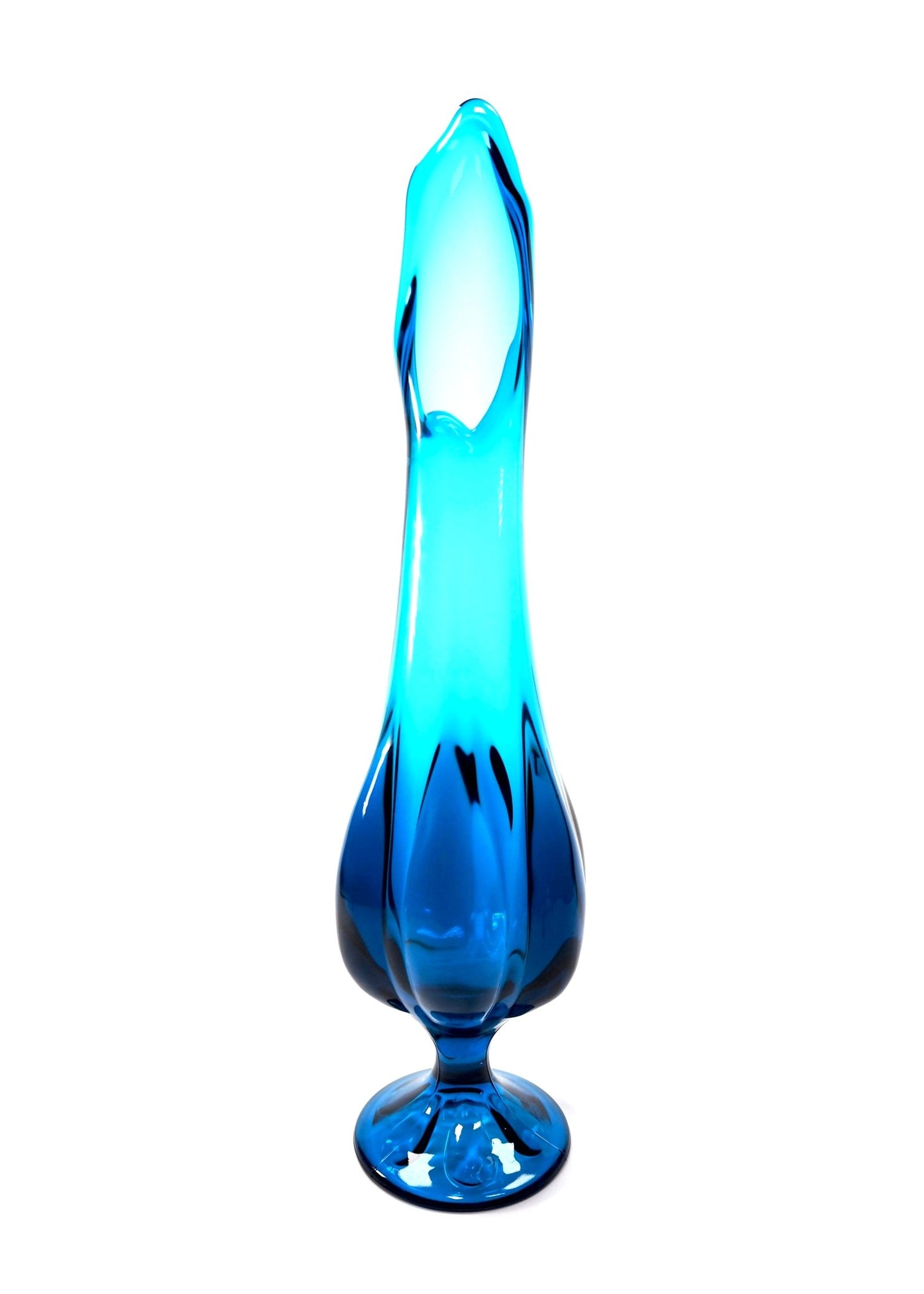 Viking Blue Six Petal Large Glass Swung Vase - Georgie's NYC - Vases