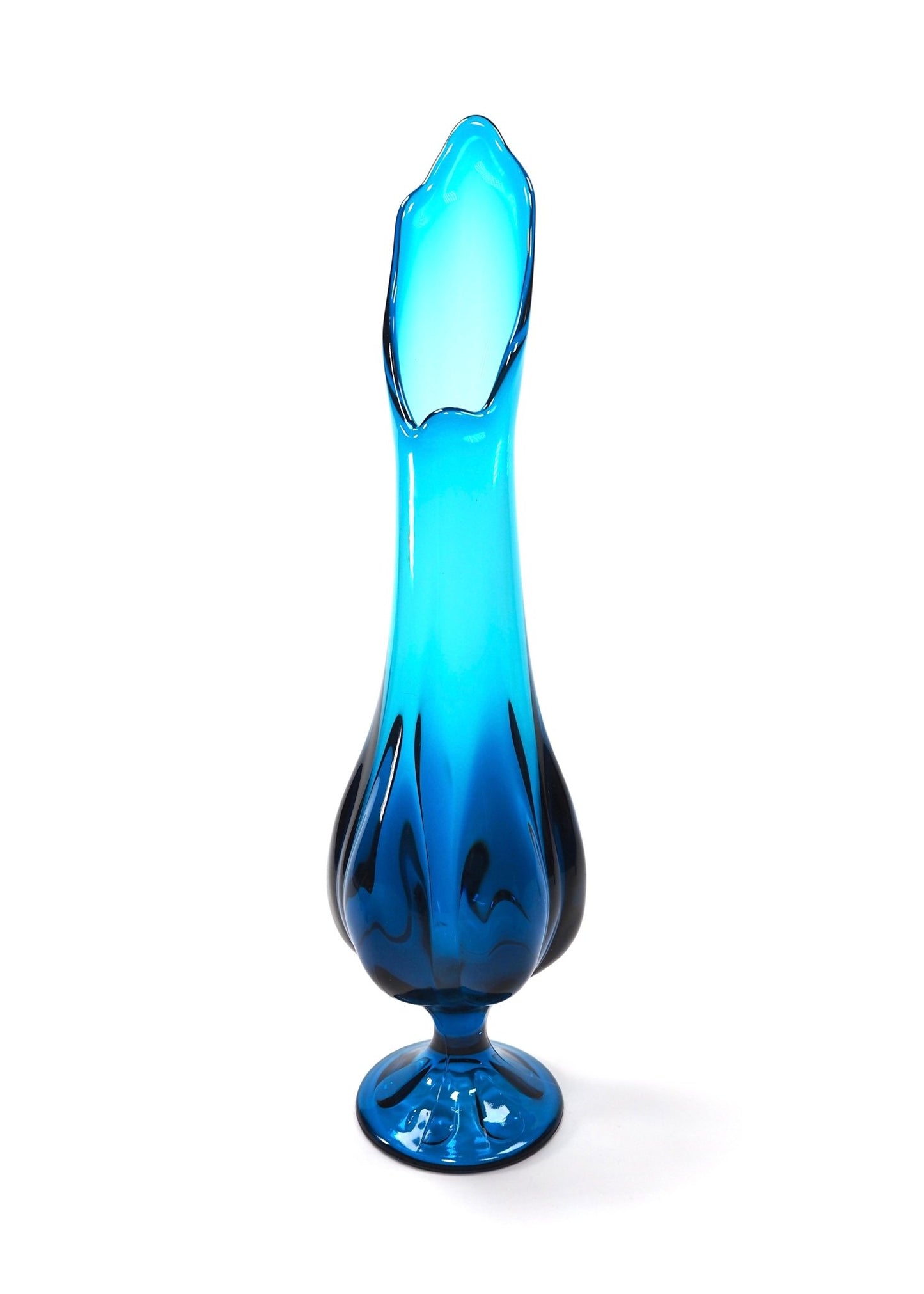 Viking Blue Six Petal Large Glass Swung Vase - Georgie's NYC - Vases