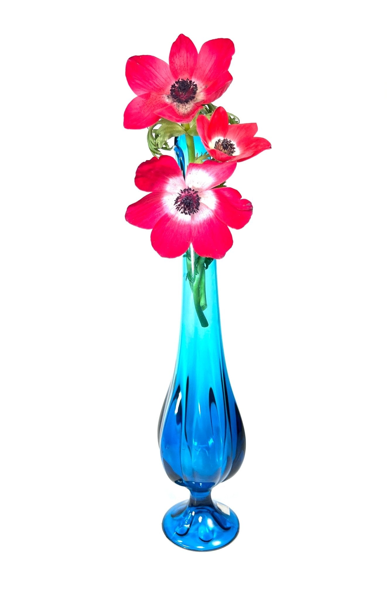 Viking Six Petal Blue Glass Swung Vase - Georgie's NYC - Vases