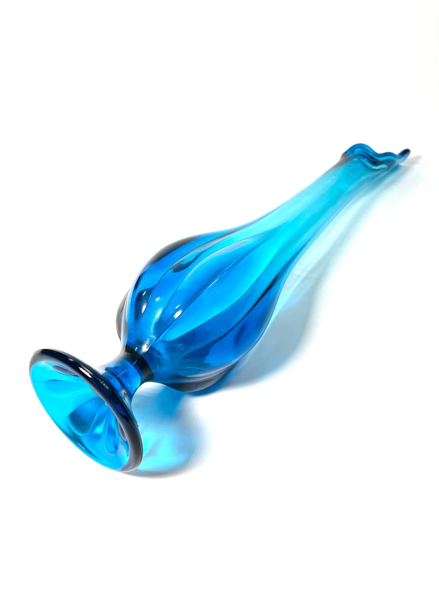 Viking Six Petal Blue Glass Swung Vase - Georgie's NYC - Vases