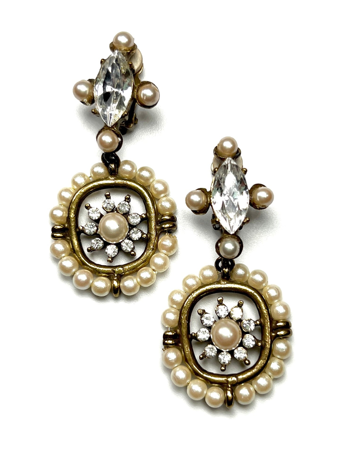 Yosca Pearl Flower and Rhinestone Dangle Earrings - Georgie's NYC - Earrings