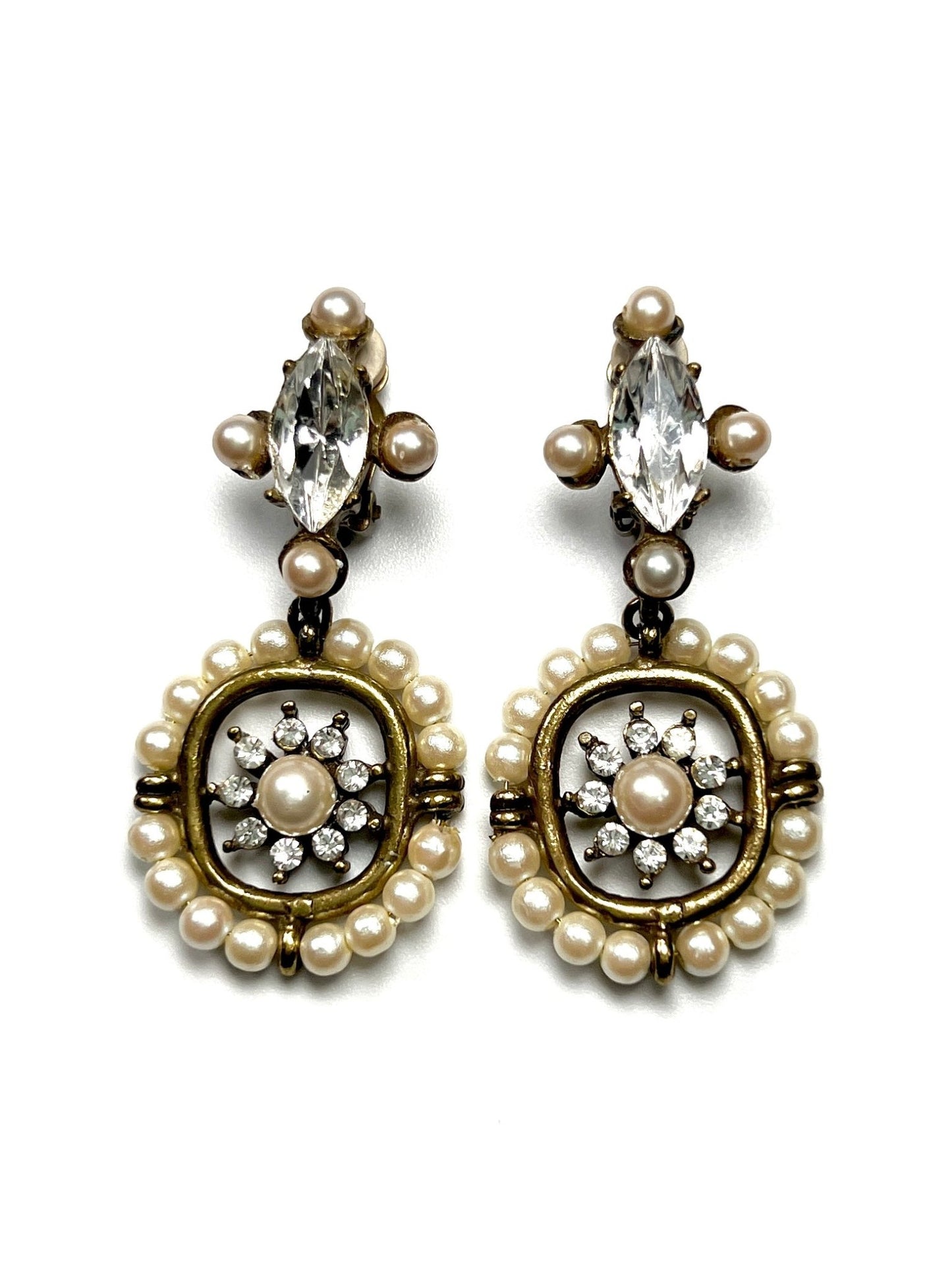 Yosca Pearl Flower and Rhinestone Dangle Earrings - Georgie's NYC - Earrings