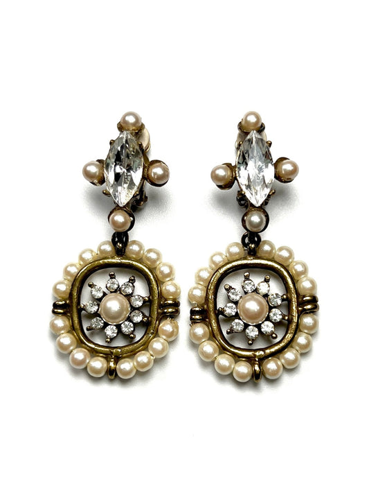Yosca Pearl Flower and Rhinestone Dangle Earrings - Georgie's NYC - Earrings