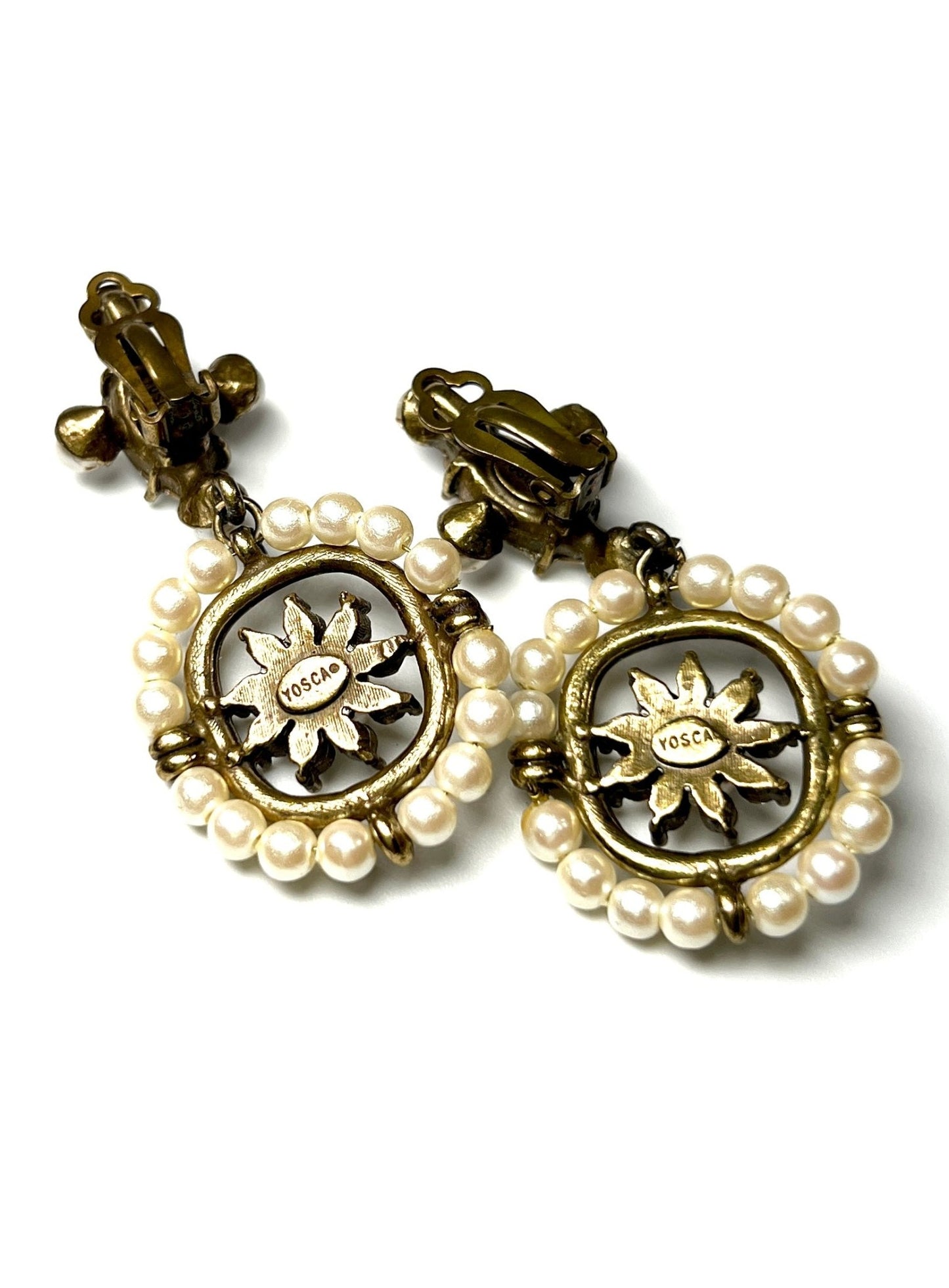 Yosca Pearl Flower and Rhinestone Dangle Earrings - Georgie's NYC - Earrings