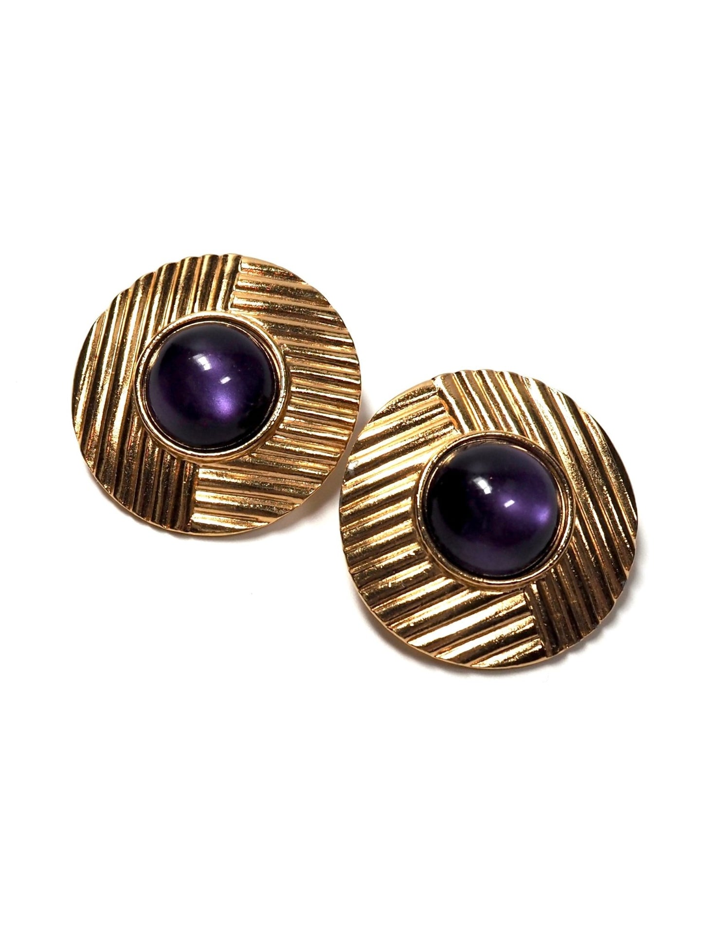 Yves Saint Laurent Glam Gold and Purple Round Earrings - Georgie's NYC - Earrings