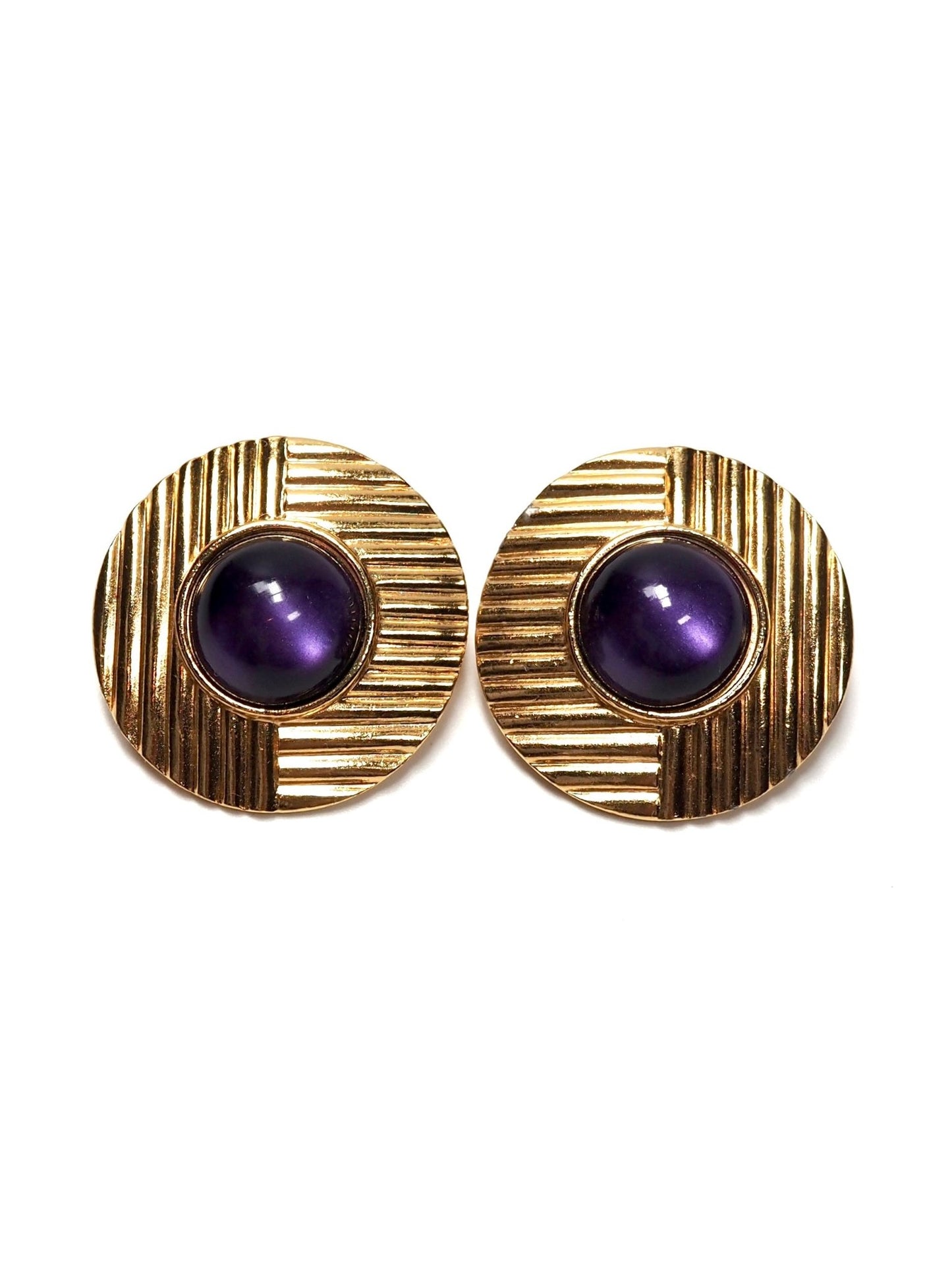 Yves Saint Laurent Glam Gold and Purple Round Earrings - Georgie's NYC - Earrings
