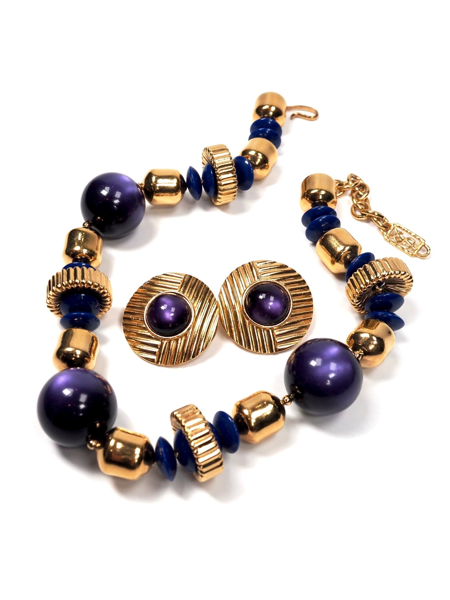 Yves Saint Laurent Gold and Purple Chunky Resin Beaded Necklace - Georgie's NYC - Necklaces