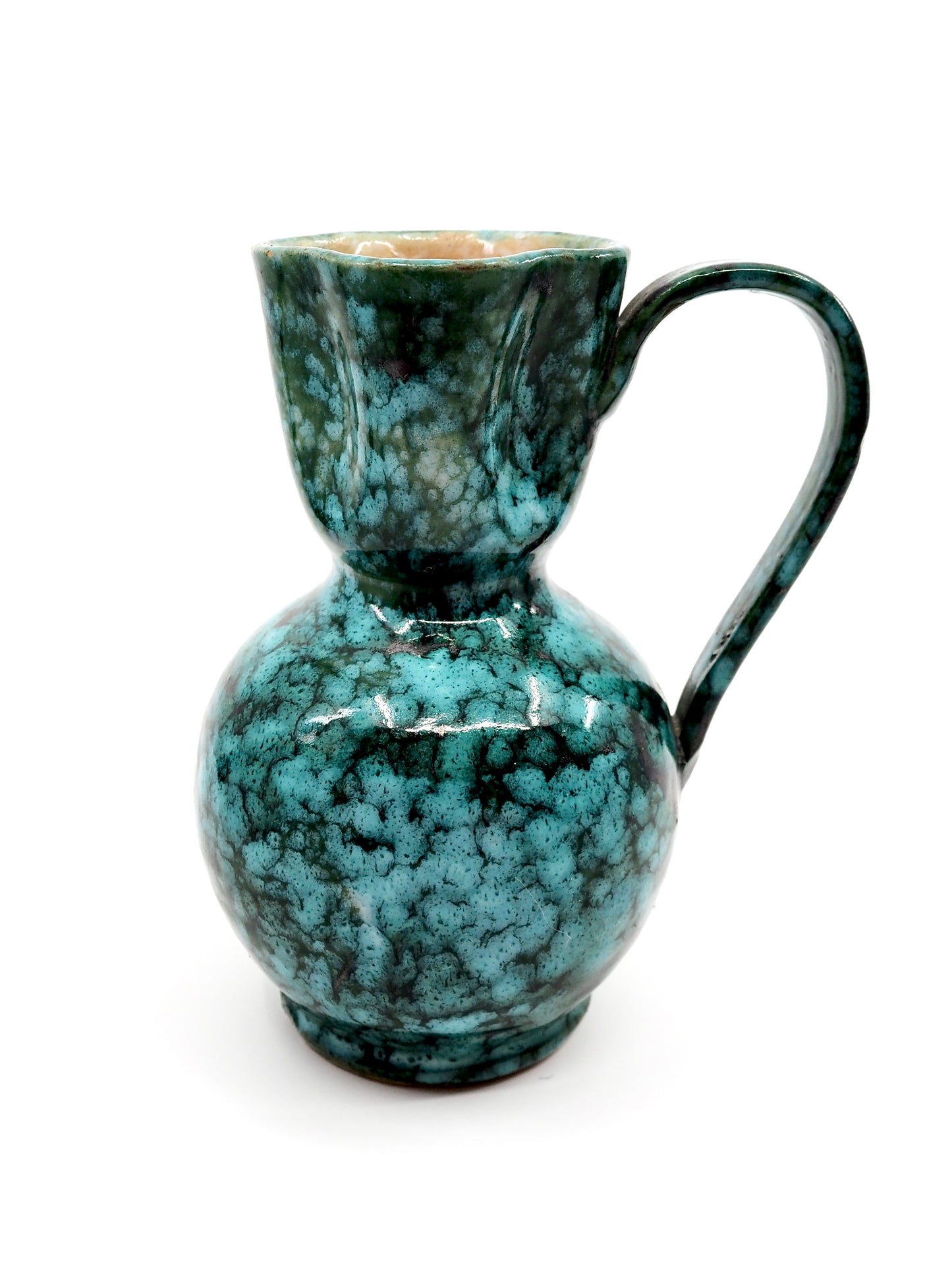 Italian Turquoise Mottled Glaze Ceramic Pitcher Vase