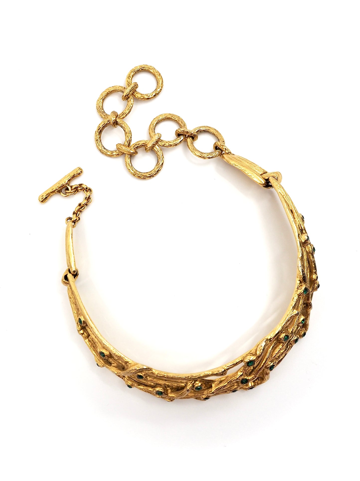 Clara Studio Gold Tone Twig and Branch Choker Necklace with Green Crystals