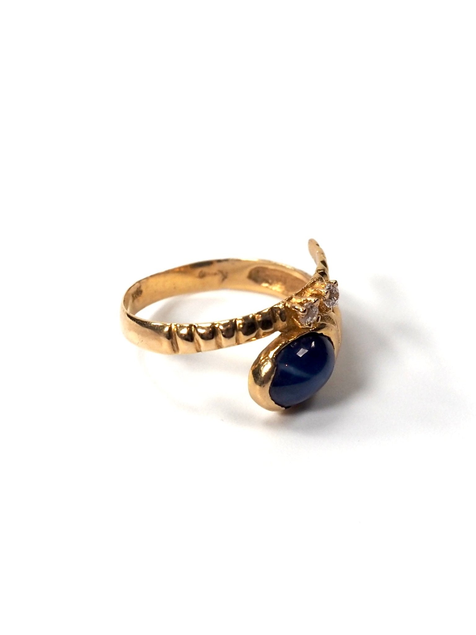 18K Gold Diamond and Star Sapphire Mid Century Snake Ring - Georgie's NYC - Rings