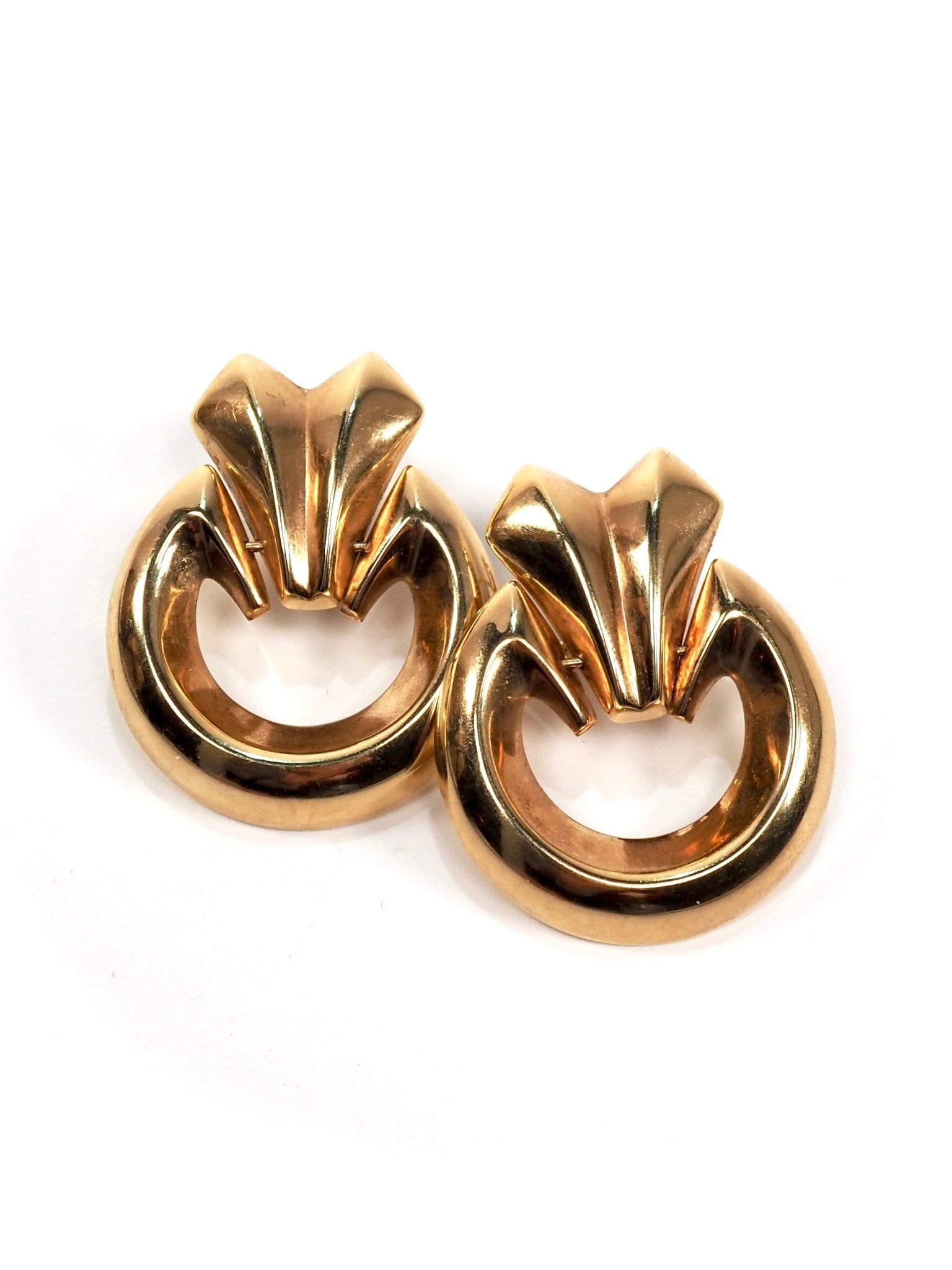 1960s Italian 14K Gold Door Knocker Hoop Earrings - Georgie's NYC - Earrings