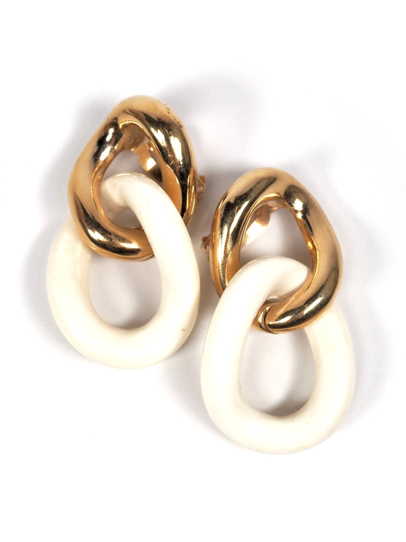 1980s Givenchy Gold and Cream Resin Chain Link Earrings - Georgie's NYC - Earrings