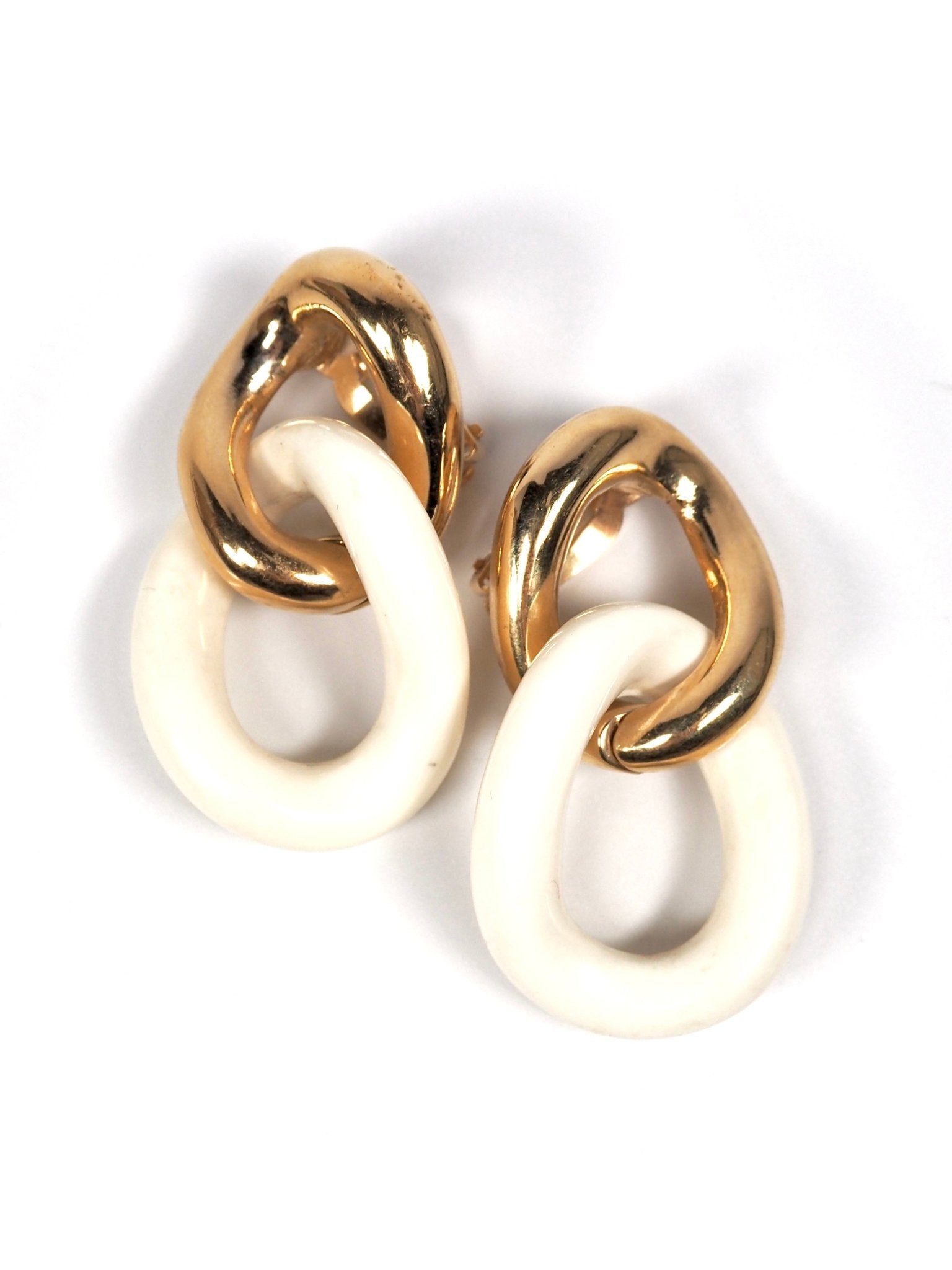 1980s Givenchy Gold and Cream Resin Chain Link Earrings - Georgie's NYC - Earrings