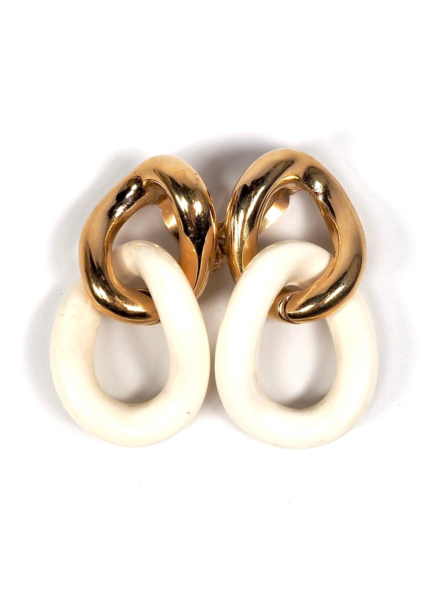 1980s Givenchy Gold and Cream Resin Chain Link Earrings - Georgie's NYC - Earrings