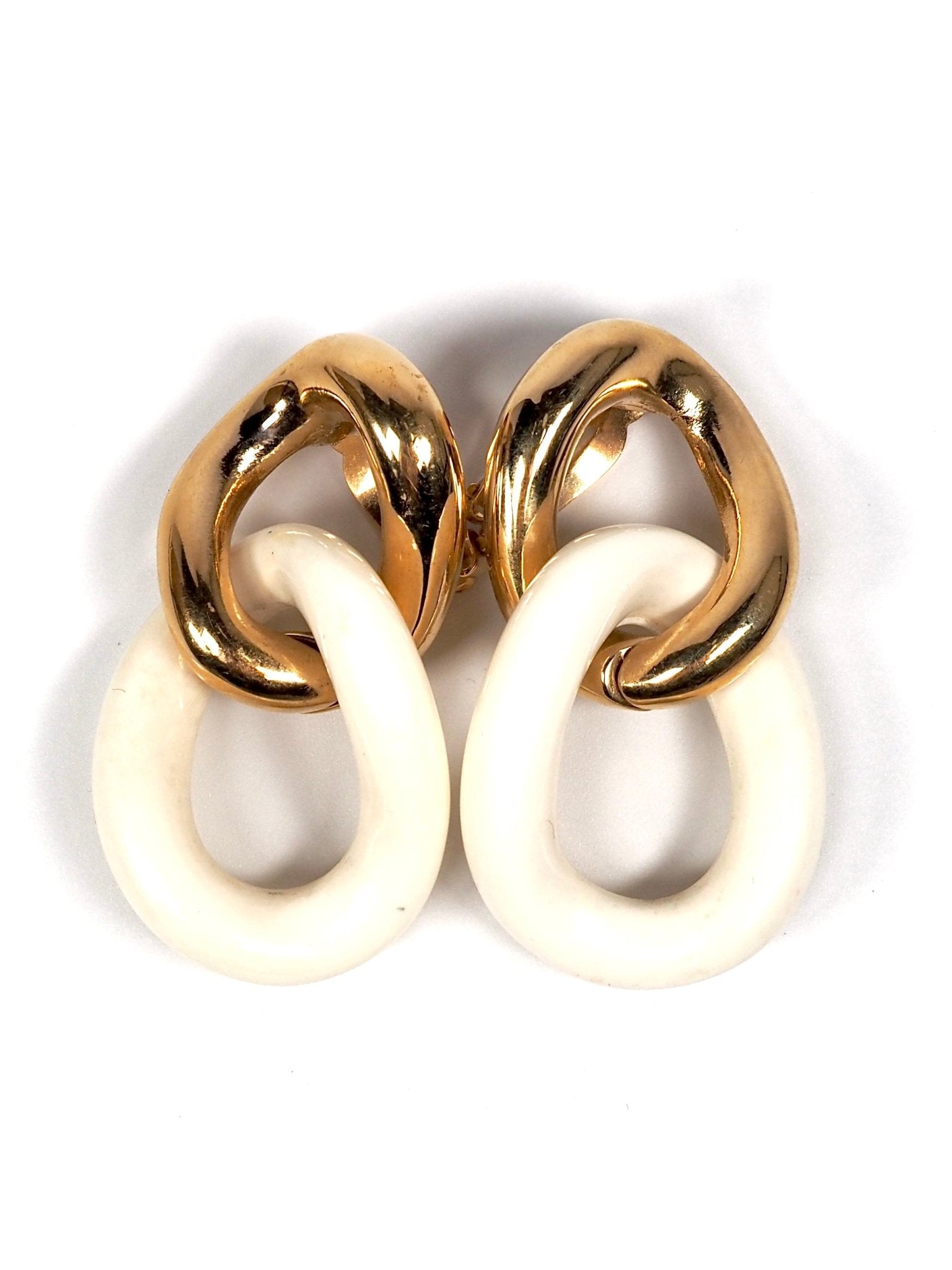 1980s Givenchy Gold and Cream Resin Chain Link Earrings - Georgie's NYC - Earrings