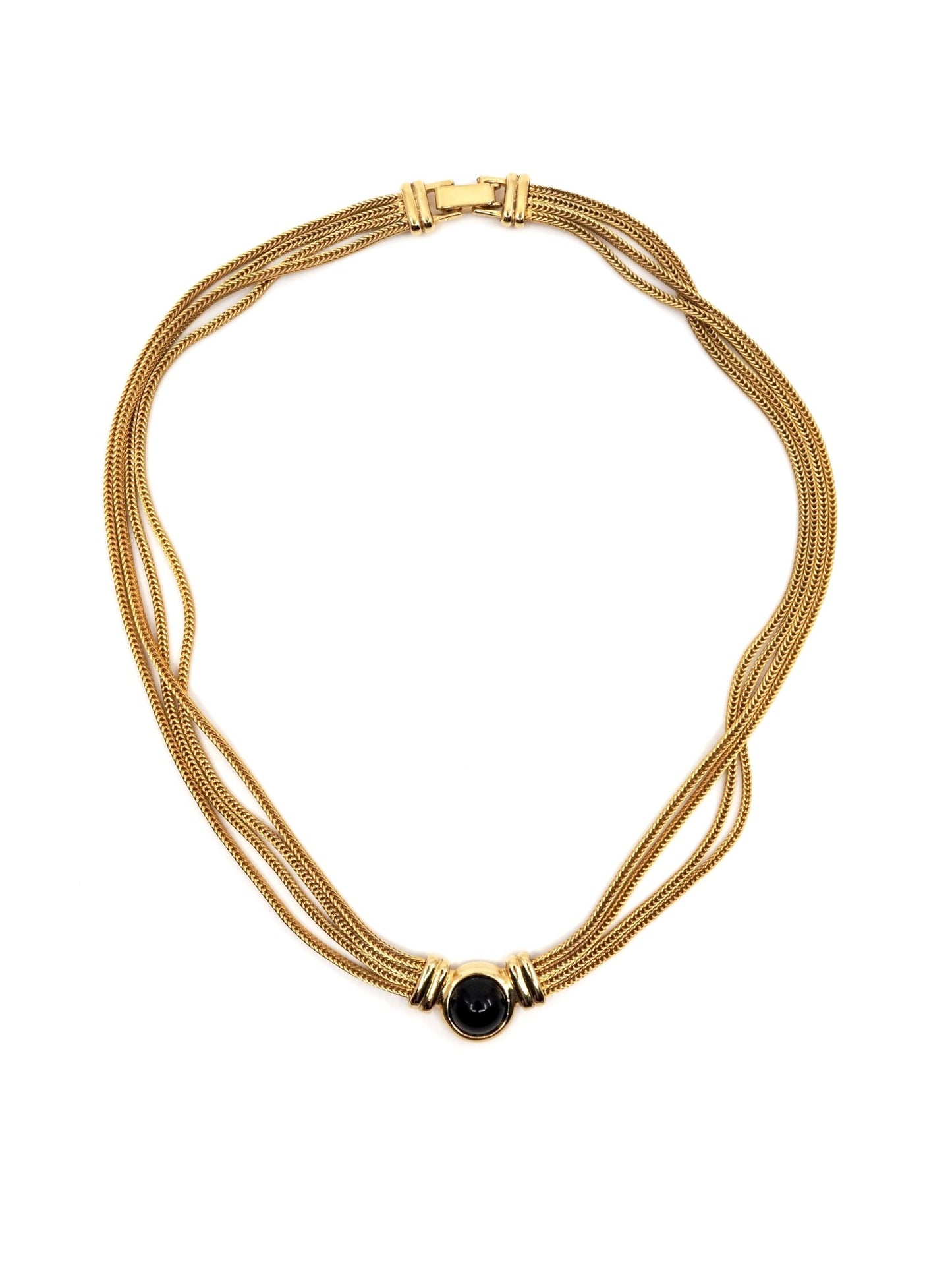 1980s Gold Multi Strand Black Resin Cabochon Accent Necklace - Georgie's NYC - Necklaces