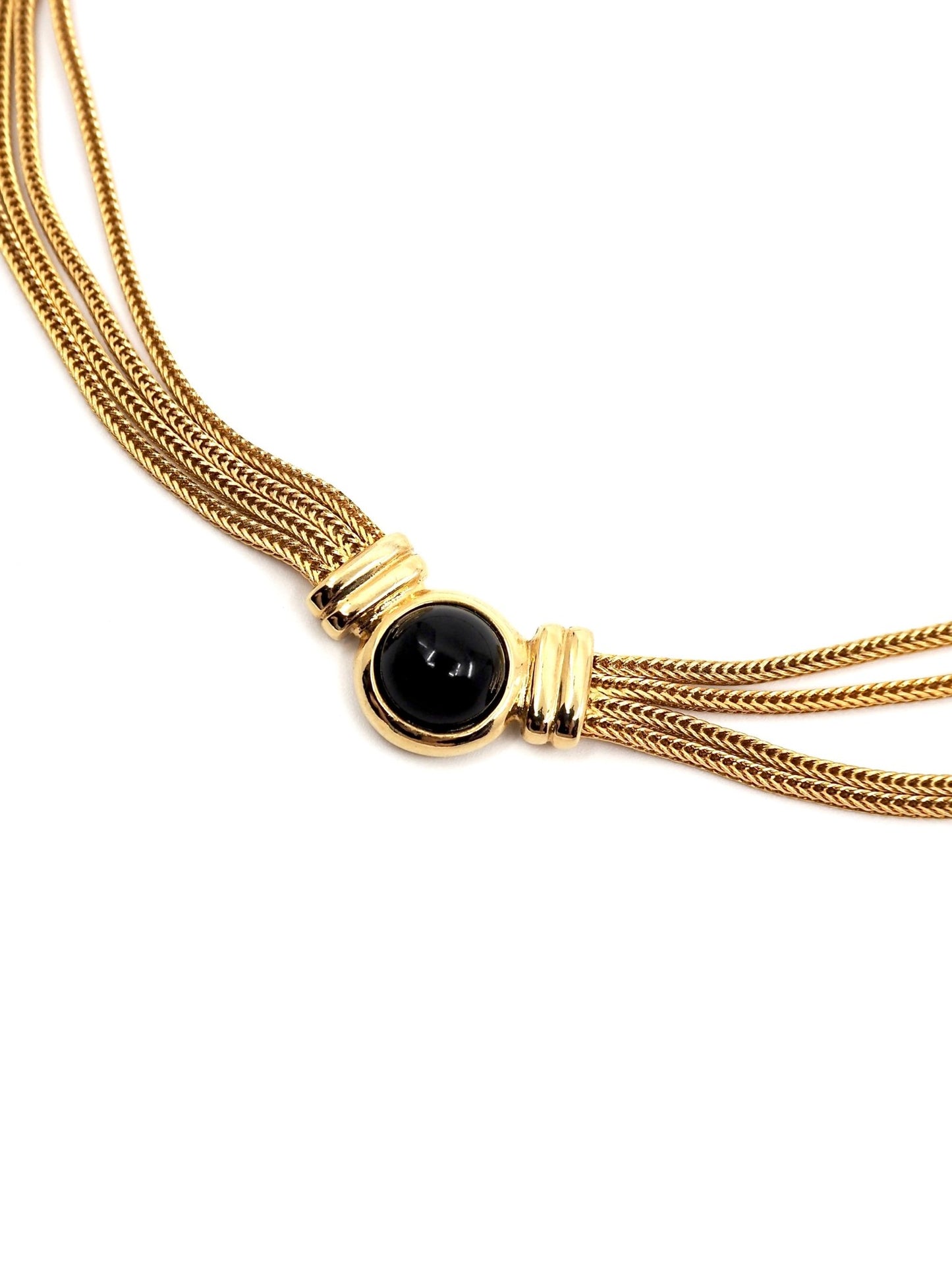 1980s Gold Multi Strand Black Resin Cabochon Accent Necklace - Georgie's NYC - Necklaces