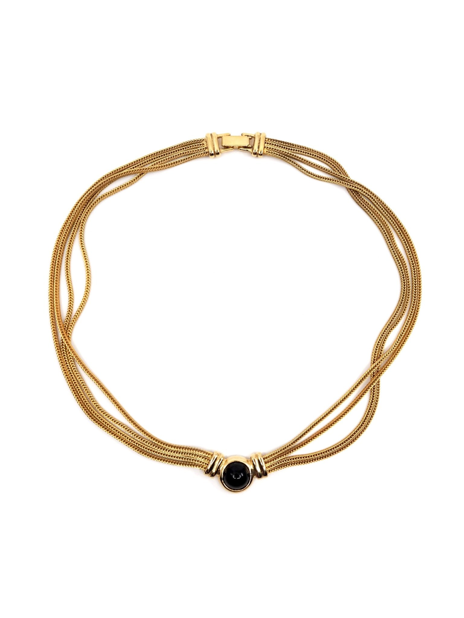 1980s Gold Multi Strand Black Resin Cabochon Accent Necklace - Georgie's NYC - Necklaces