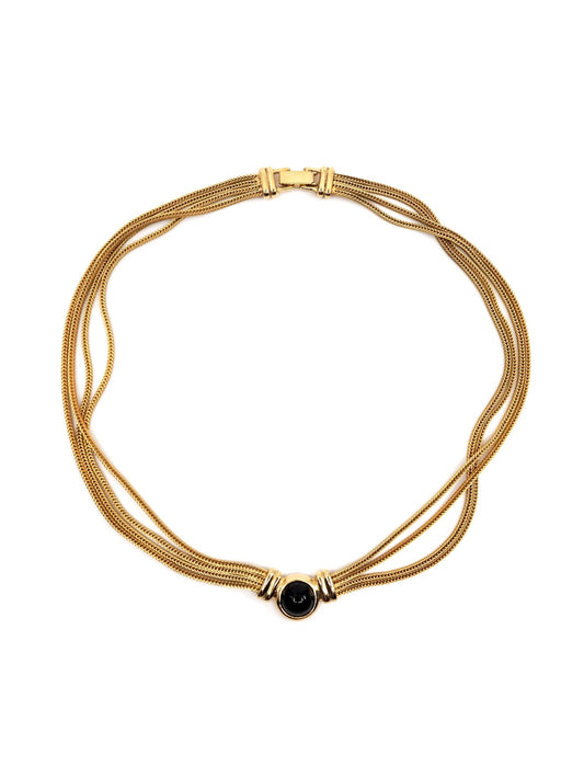 1980s Gold Multi Strand Black Resin Cabochon Accent Necklace - Georgie's NYC - Necklaces