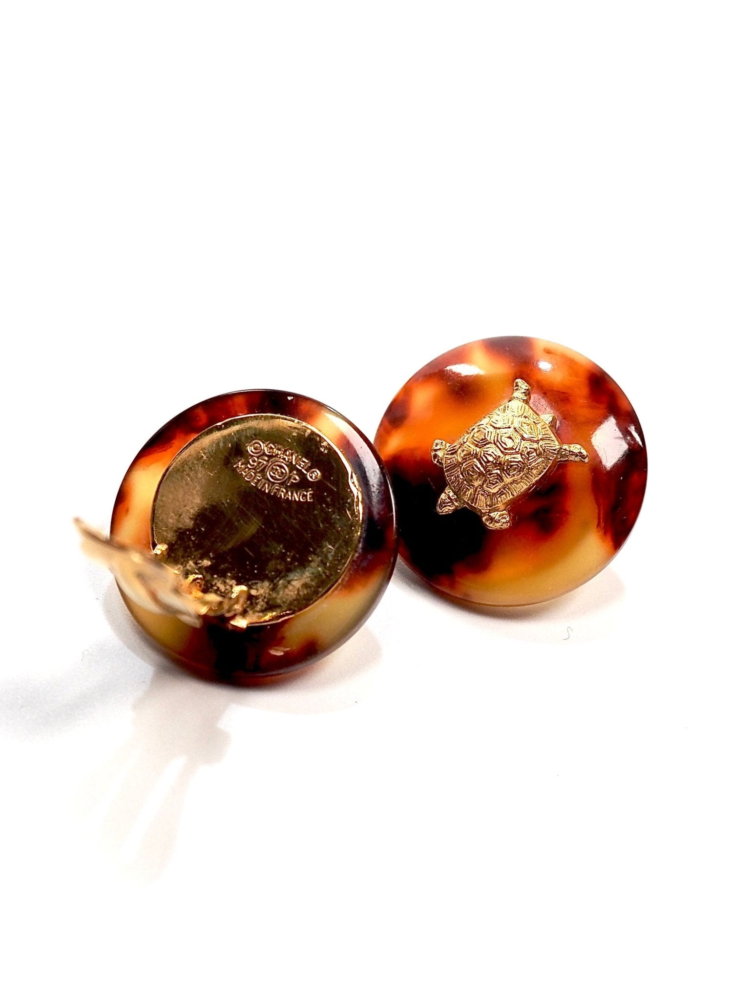 1990s Chanel Gold Turtle Tortoise Shell Round Earrings - Georgie's NYC - Earrings