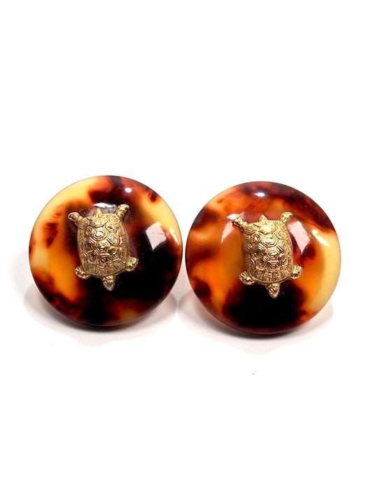 1990s Chanel Gold Turtle Tortoise Shell Round Earrings - Georgie's NYC - Earrings