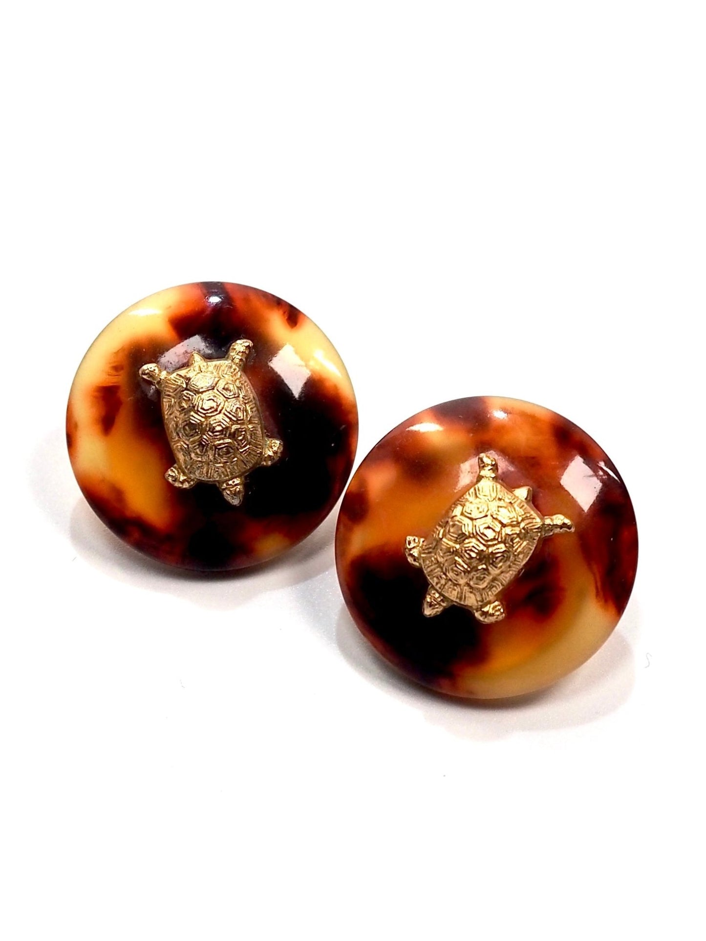 1990s Chanel Gold Turtle Tortoise Shell Round Earrings - Georgie's NYC - Earrings