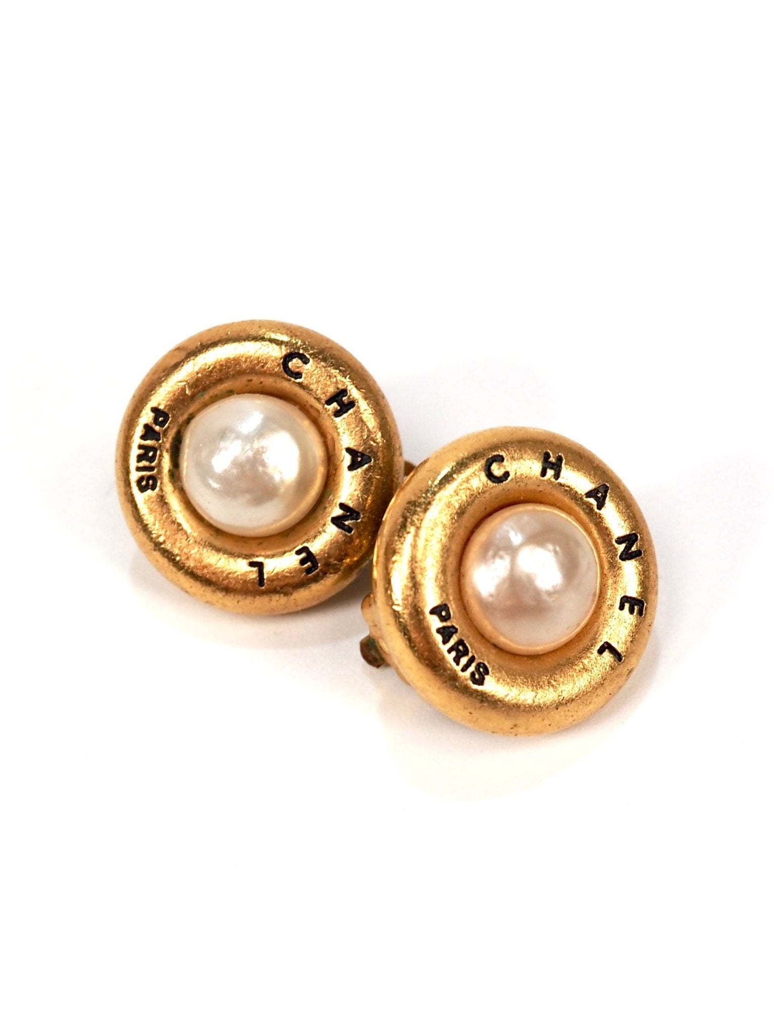 1990s Chanel Round Gold Gripoix Pearl Petite Earrings - Georgie's NYC - Earrings