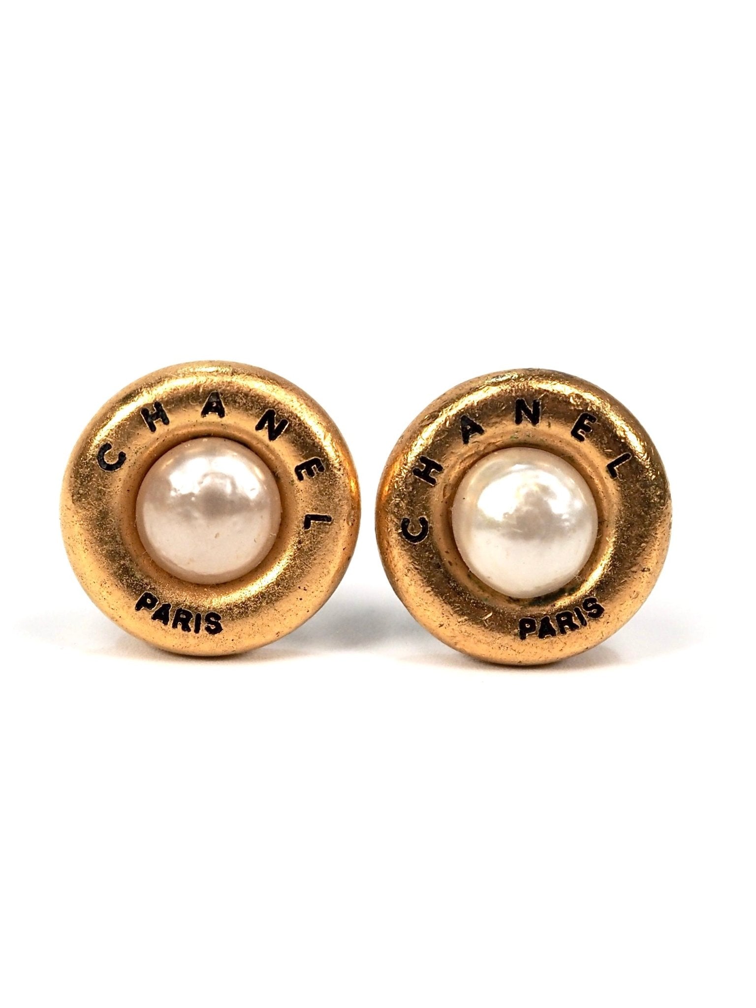 1990s Chanel Round Gold Gripoix Pearl Petite Earrings - Georgie's NYC - Earrings