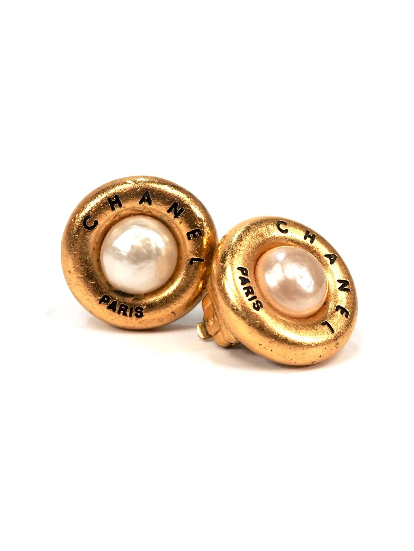 1990s Chanel Round Gold Gripoix Pearl Petite Earrings - Georgie's NYC - Earrings