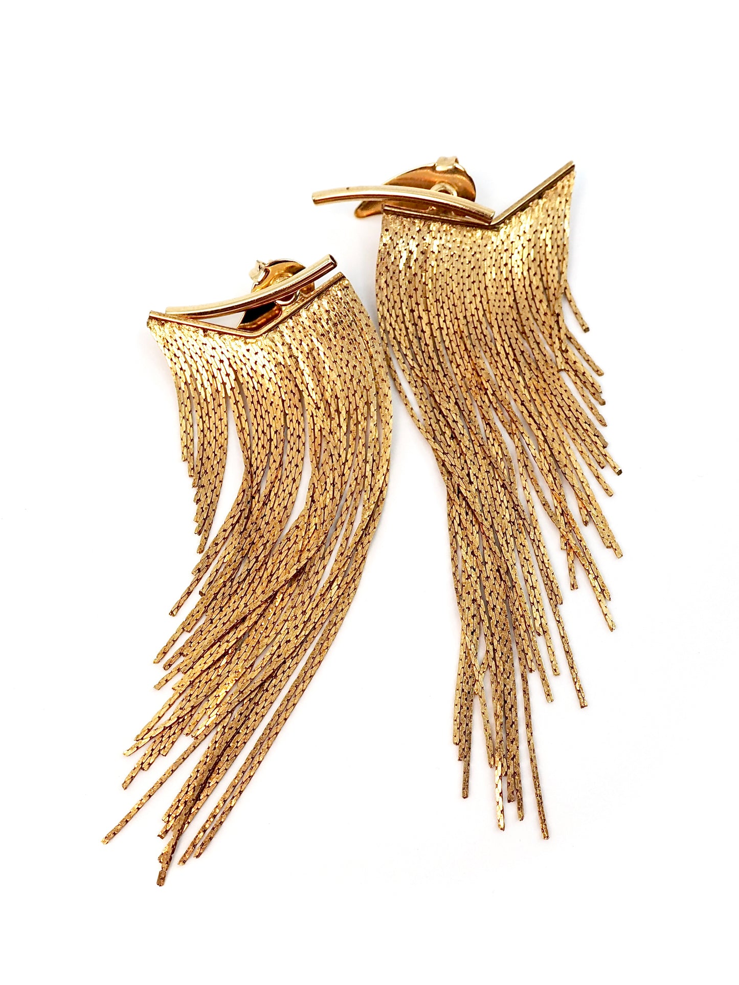 Gold Serpentine Chain Fringe Statement Drop Earrings