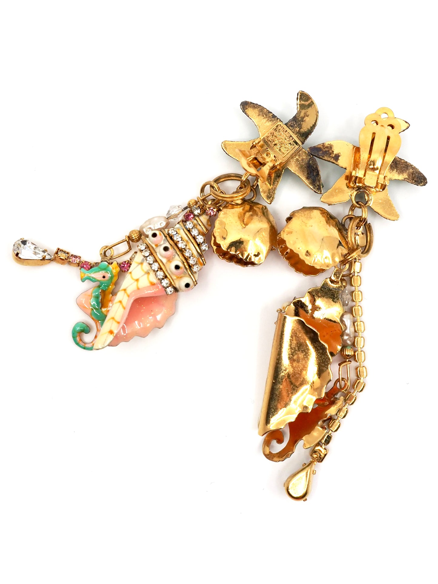 Lunch at the Ritz Enameled Starfish, Shell, and Seahorse Charm Earrings