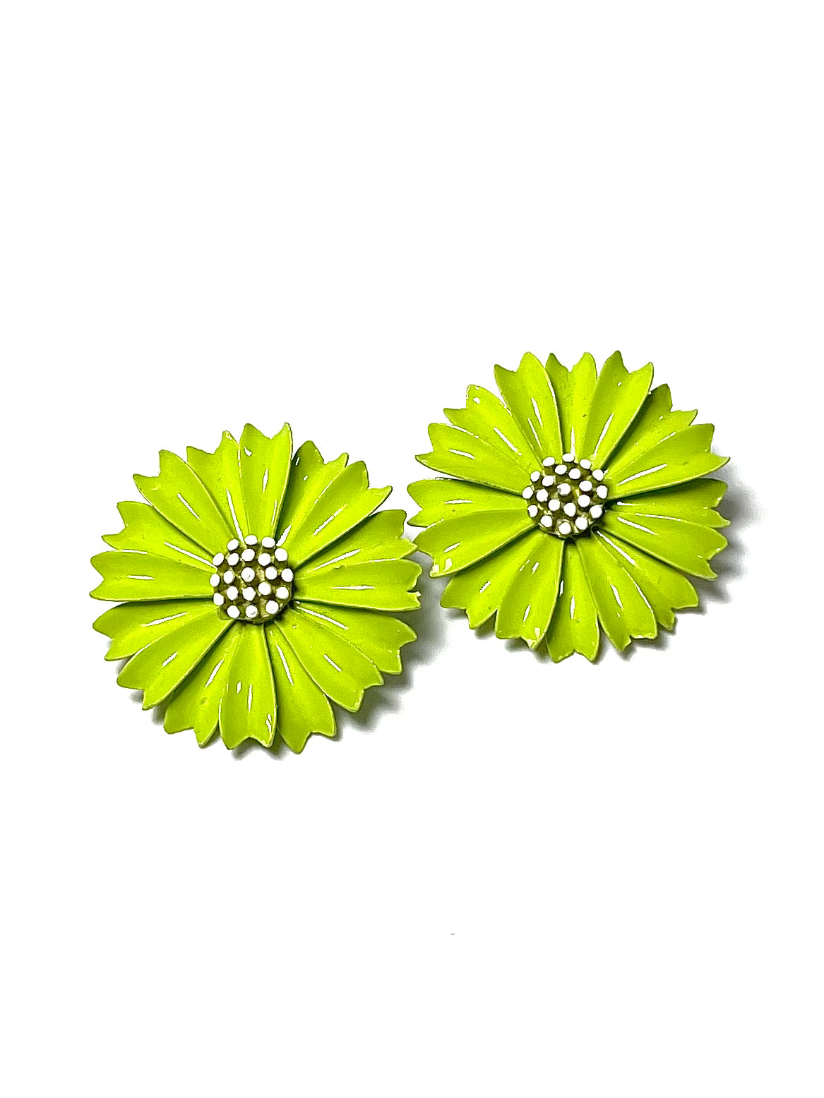 Trifari Lime Green Enamel Flower Earrings