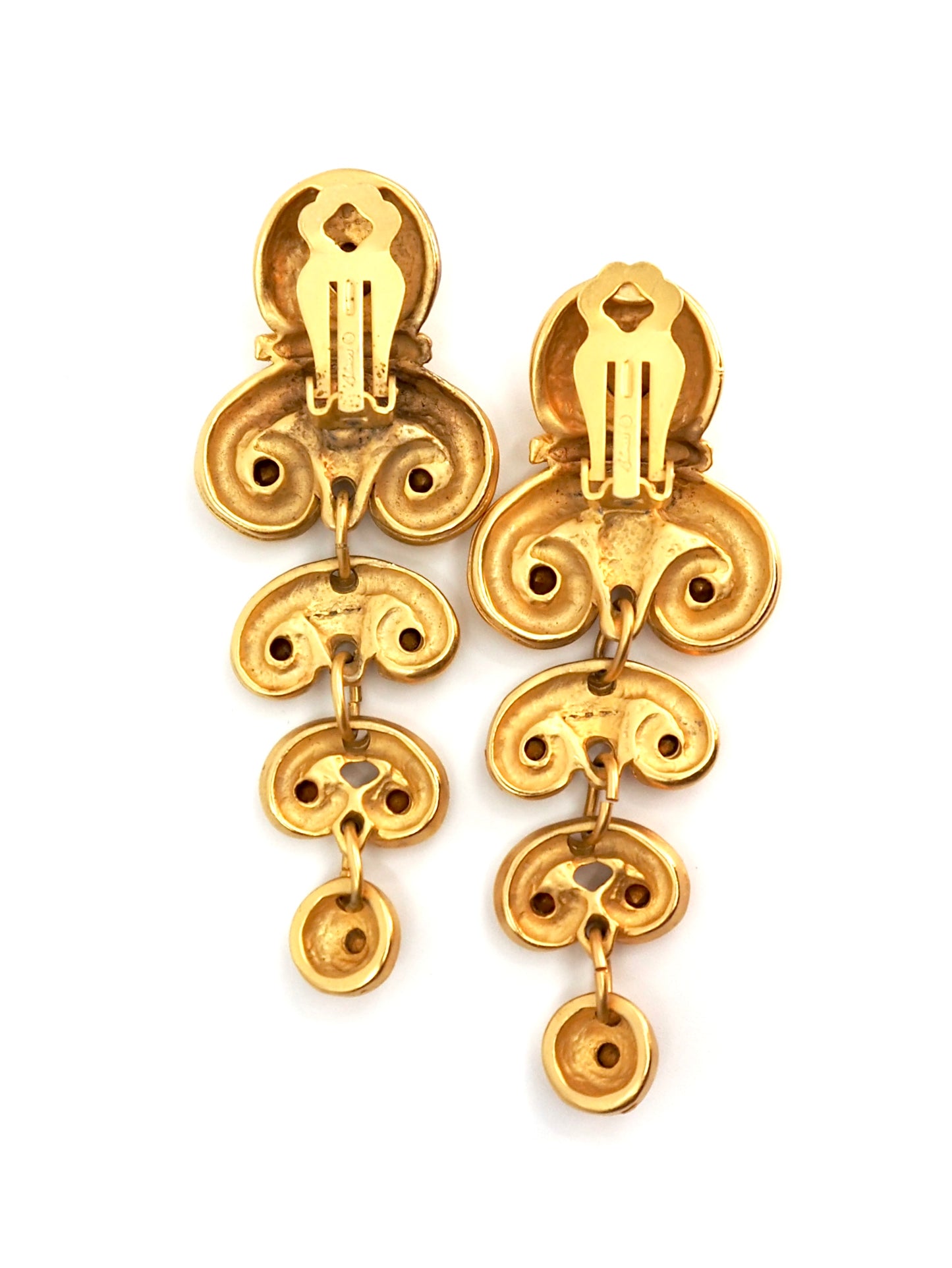 Blanca Gold Byzantine Scroll Multi Jewel Cascade Drop Clip Earrings