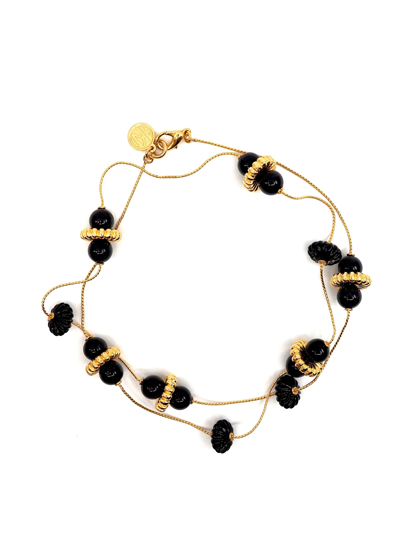Anne Klein Gold Tone and Black Lucite Bead Station Chain Necklace
