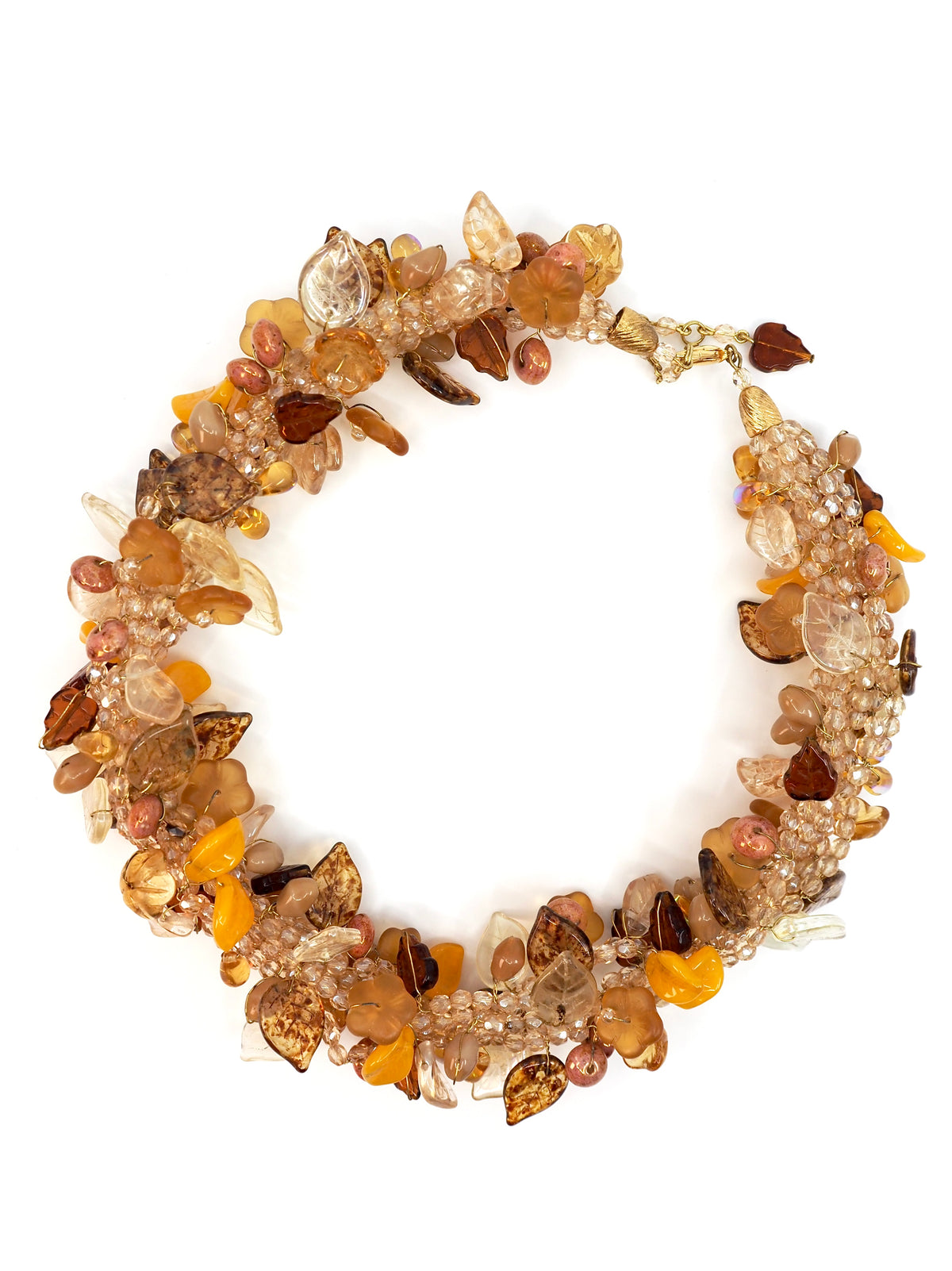 Amber and Honey Glass Cluster Statement Collar Necklace