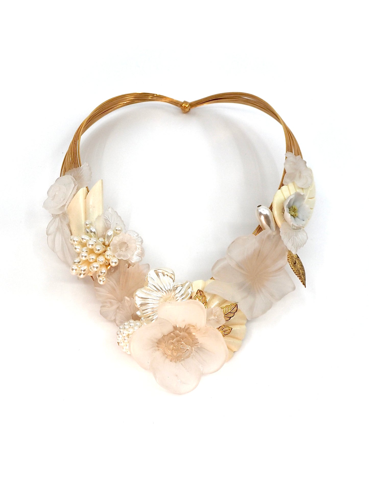 Ivory and Pearl Floral Garden Sculptural Collar Necklace