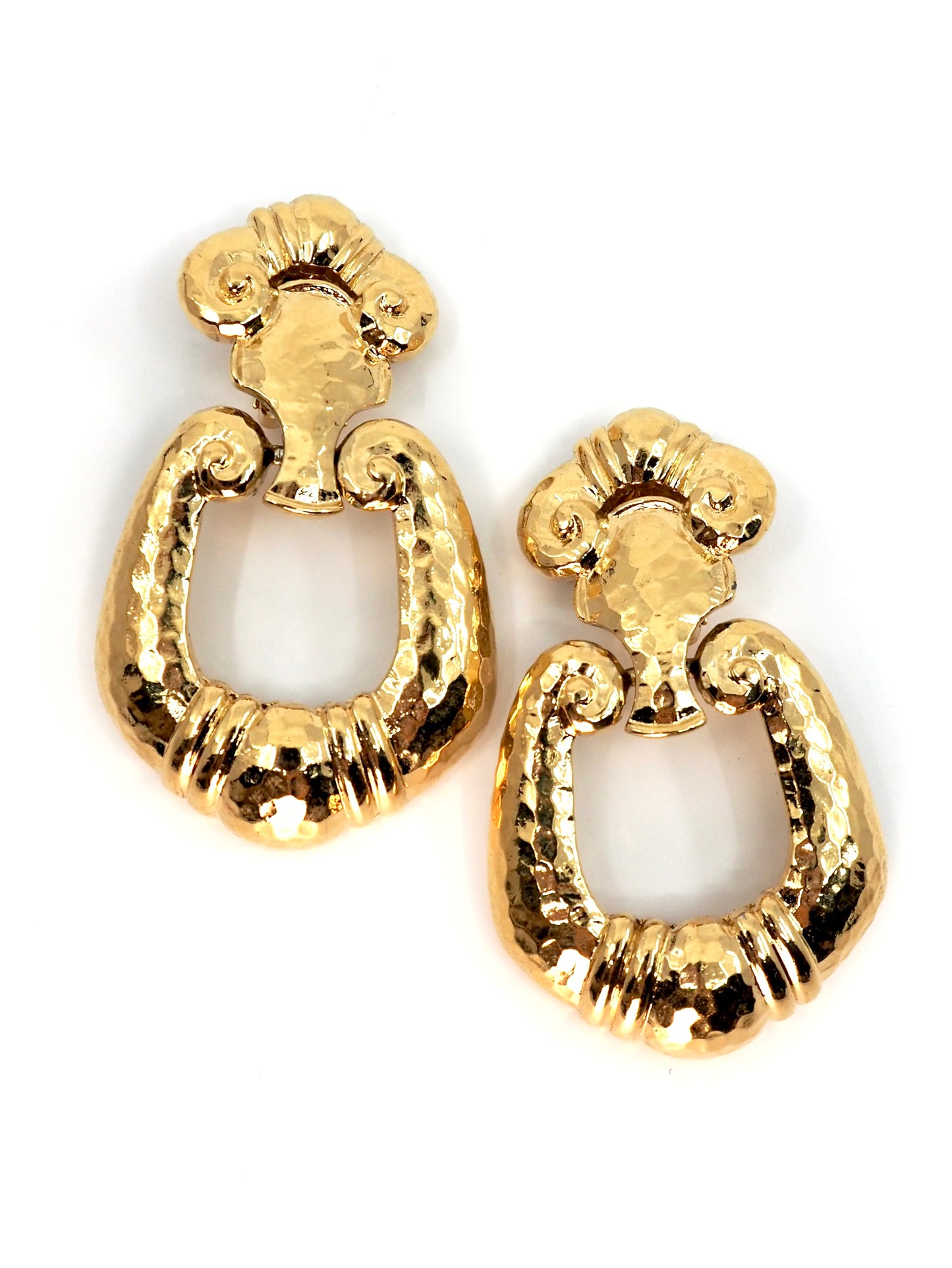 Barrera for Avon Gold Hammered Etruscan Door Knocker Clip Earrings