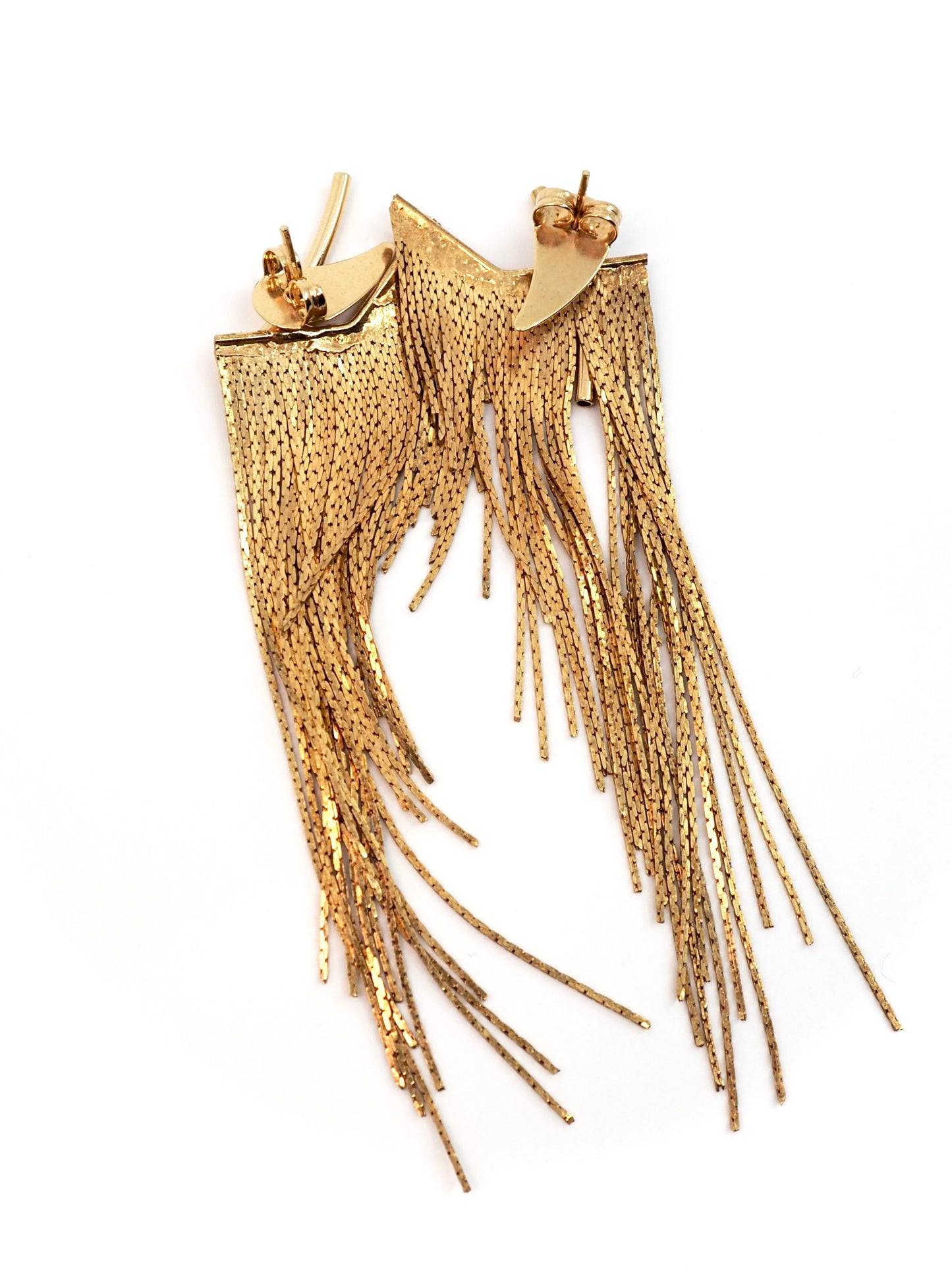 Gold Serpentine Chain Fringe Statement Drop Earrings