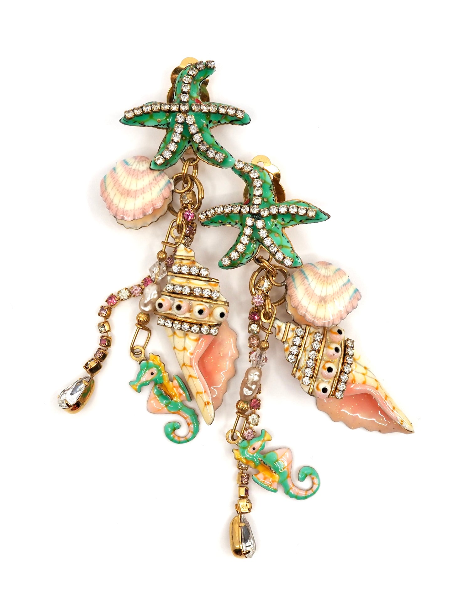 Lunch at the Ritz Enameled Starfish, Shell, and Seahorse Charm Earrings