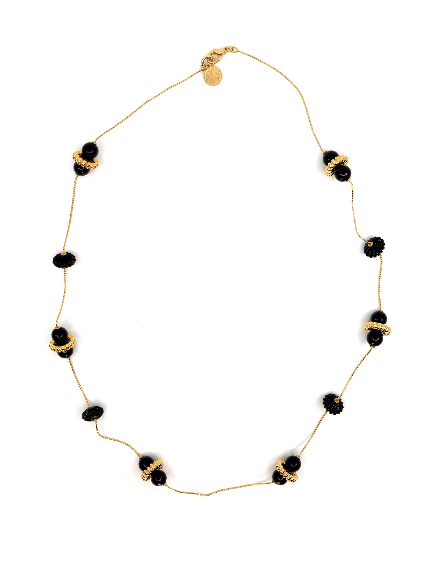 Anne Klein Gold Tone and Black Lucite Bead Station Chain Necklace
