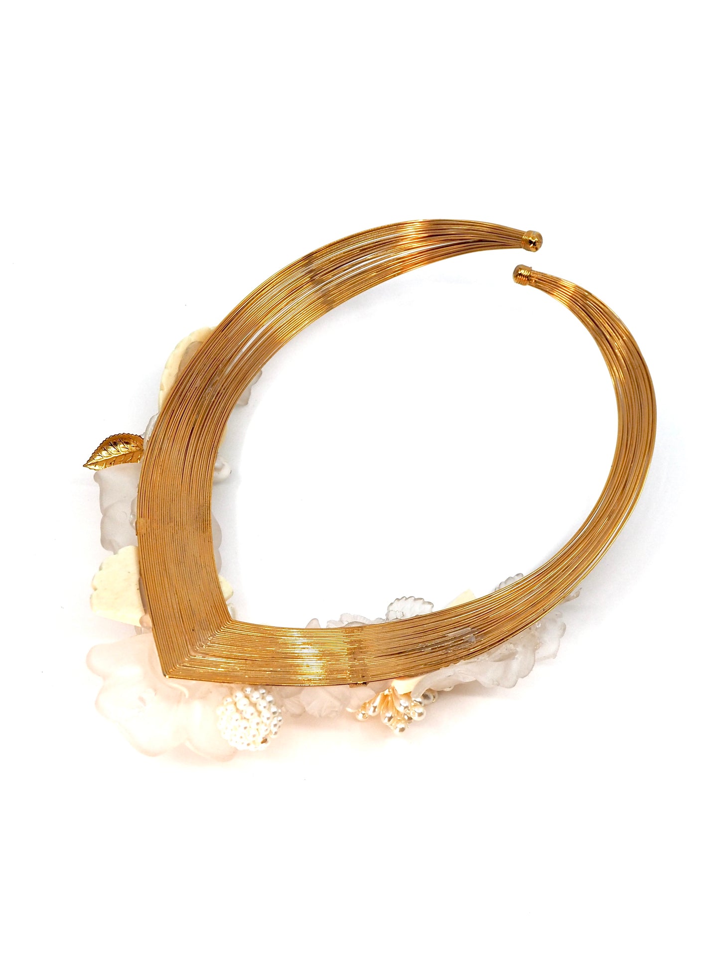 Ivory and Pearl Floral Garden Sculptural Collar Necklace