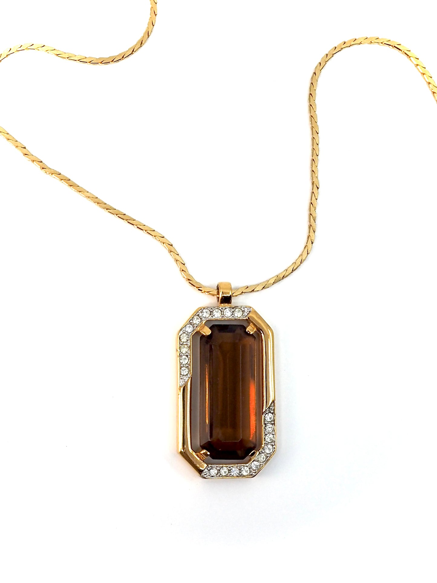 Monet Gold Emerald Cut Smoky Topaz Crystal Pendant Necklace