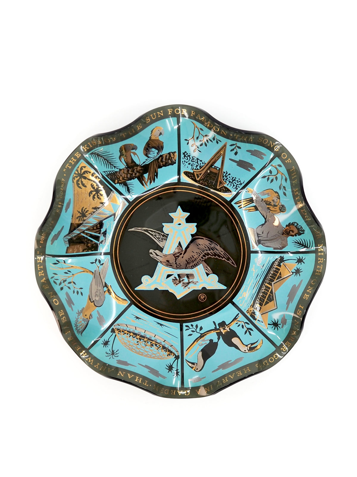 Anheuser-Busch Turquoise Busch Gardens Scalloped Souvenir Glass Bowl