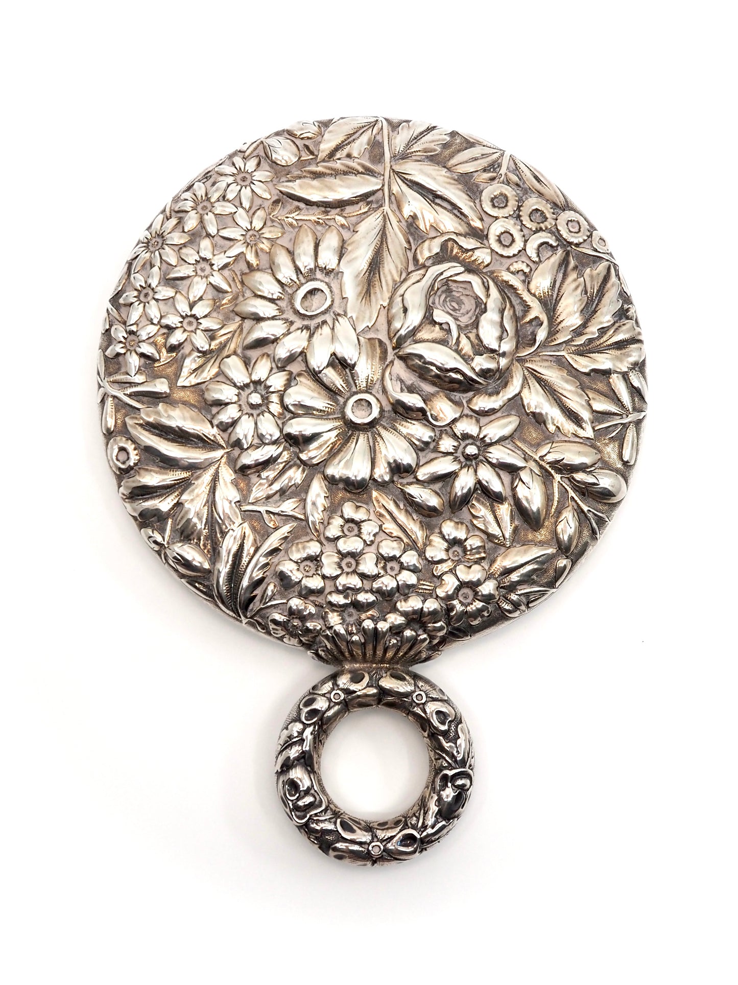Gorham Victorian Sterling Silver Repoussé Floral Hand Mirror, 1894